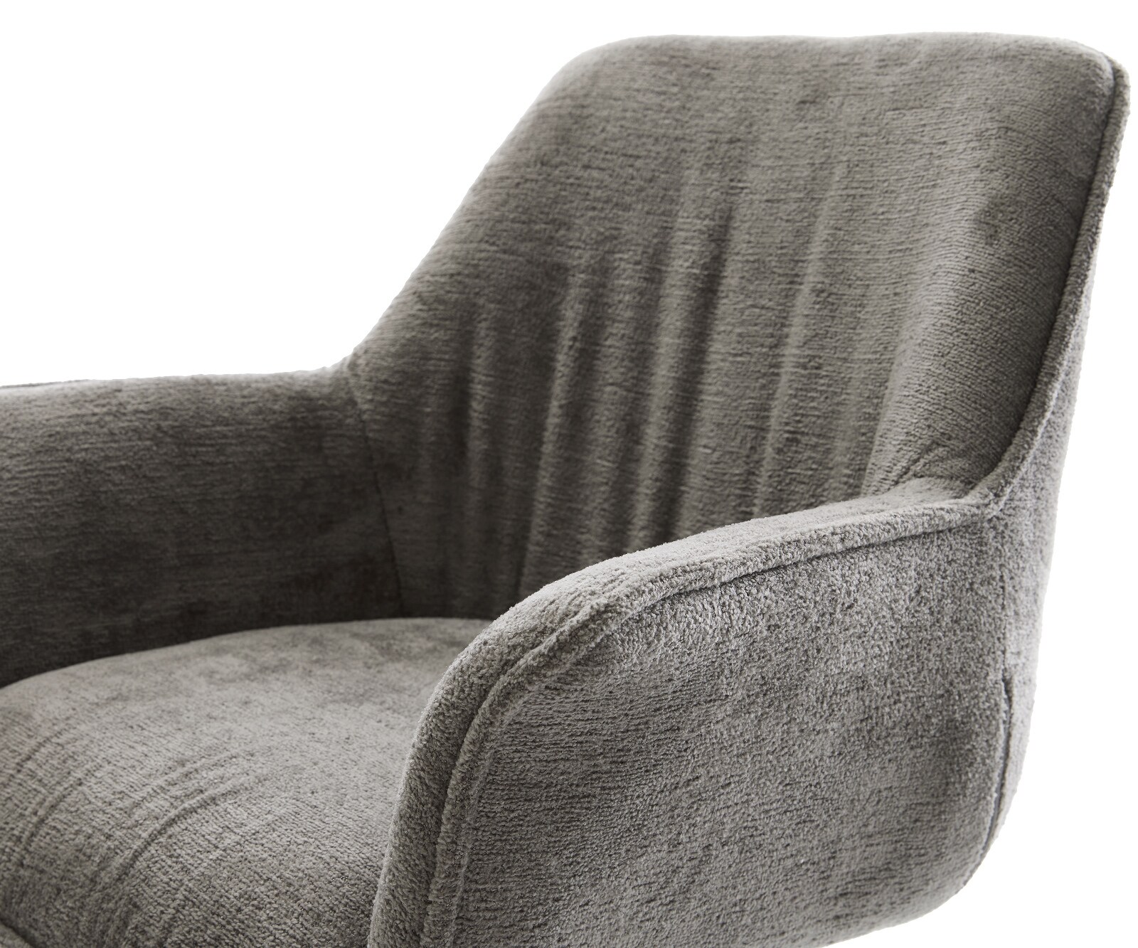 Chaise-de-salle-à-manger Keila-Flex avec accoudoirs bouclé doux couleur boue 4 pieds coniques acier inoxydable 4