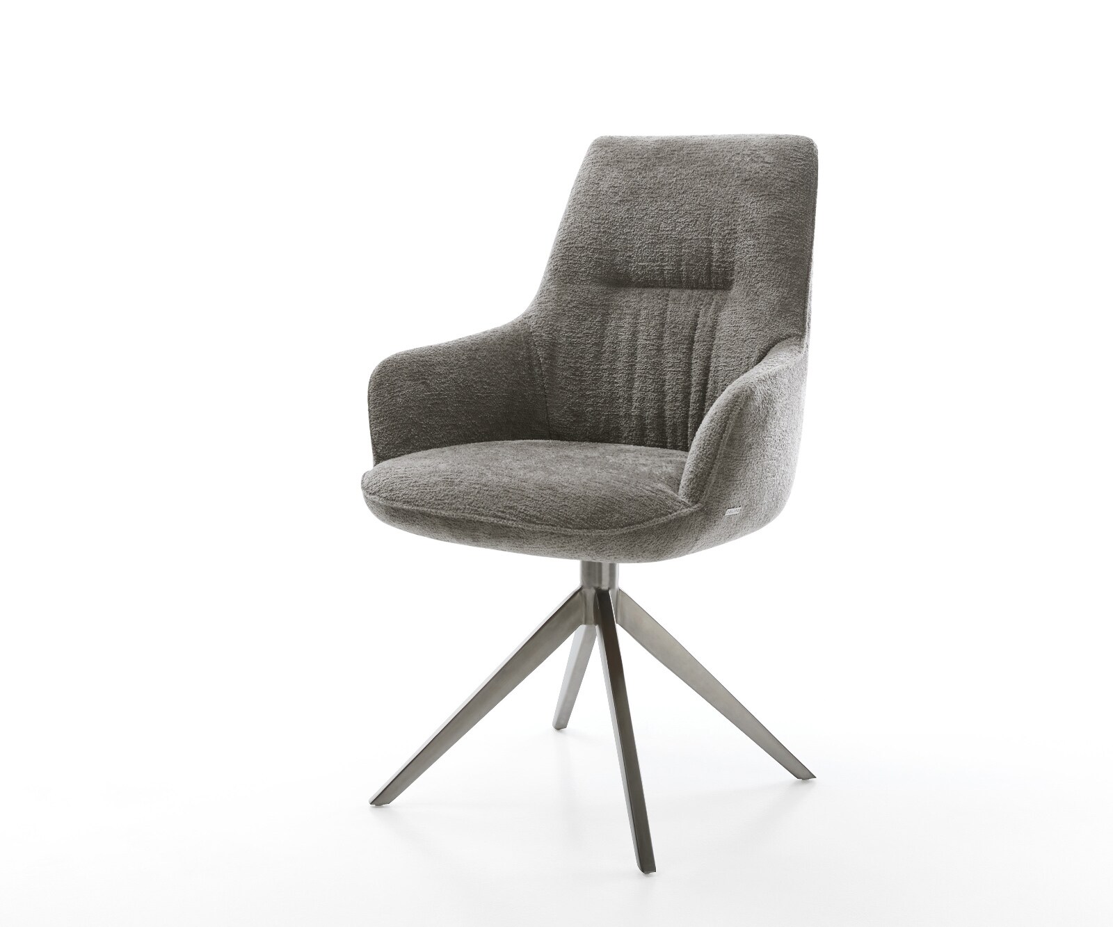 Chaise-pivotante Zelia-Flex avec accoudoirs bouclé doux couleur boue pied croisé large grafiete pivotement sur 360° fonction bascule resorts ensachés