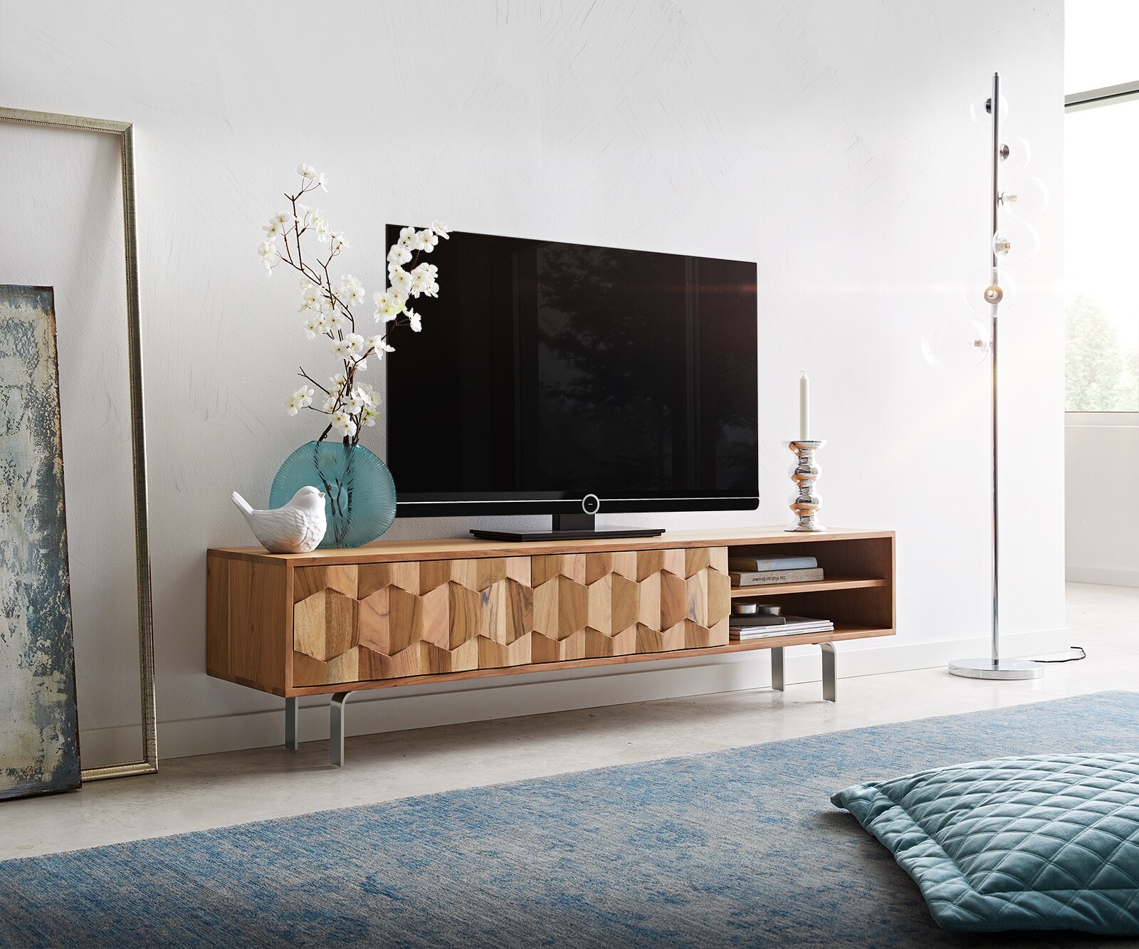 Buffet bas Fevo 160 cm acacia nature 2 portes Pied-L