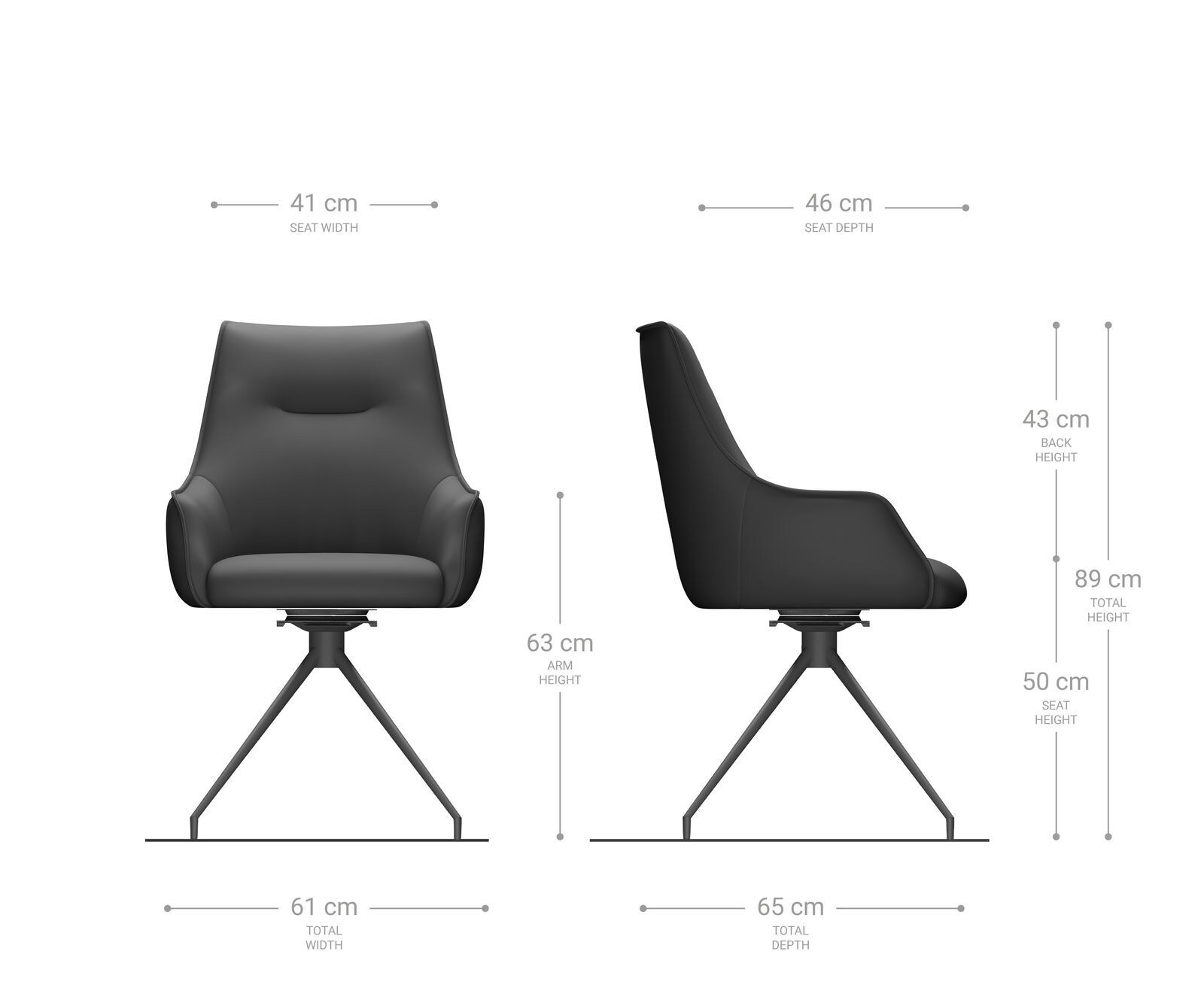 Drehstuhl Alja-Flex mit Armlehnen Materialmix Schlamm Kreuzgestell konisch Schwarz 180° drehbar Taschenfederkern 6