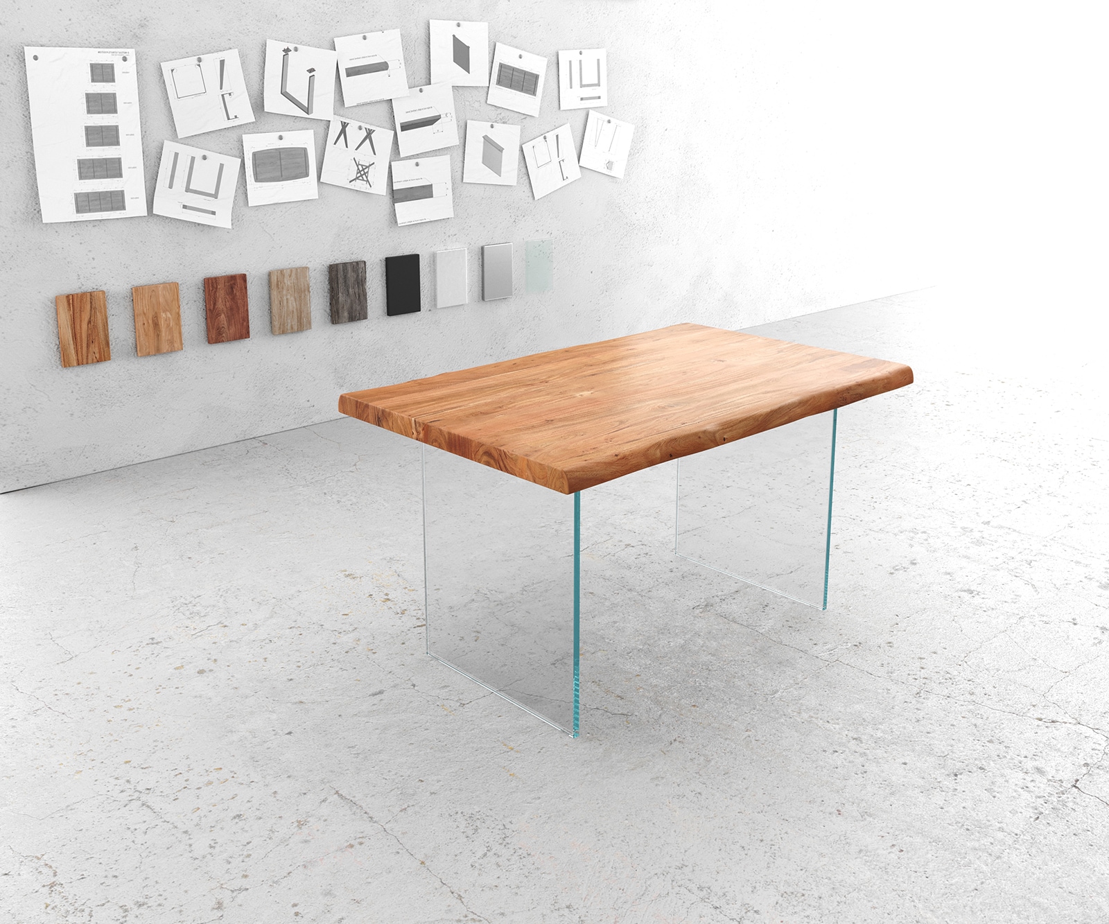 Table-à-manger Edge 140x90 XL acacia nature verre Live-Edge Table-à-manger Edge 140x90 XL acacia nature verre Live-Edge