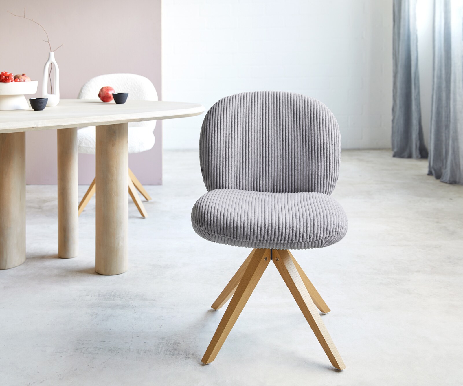 Drehstuhl Nube-Flex Cord Silbergrau Holzgestell kantig Natur 180° drehbar Taschenfederkern 1 Drehstuhl Nube-Flex Cord Silbergrau Holzgestell kantig Natur 180° drehbar Taschenfederkern 1