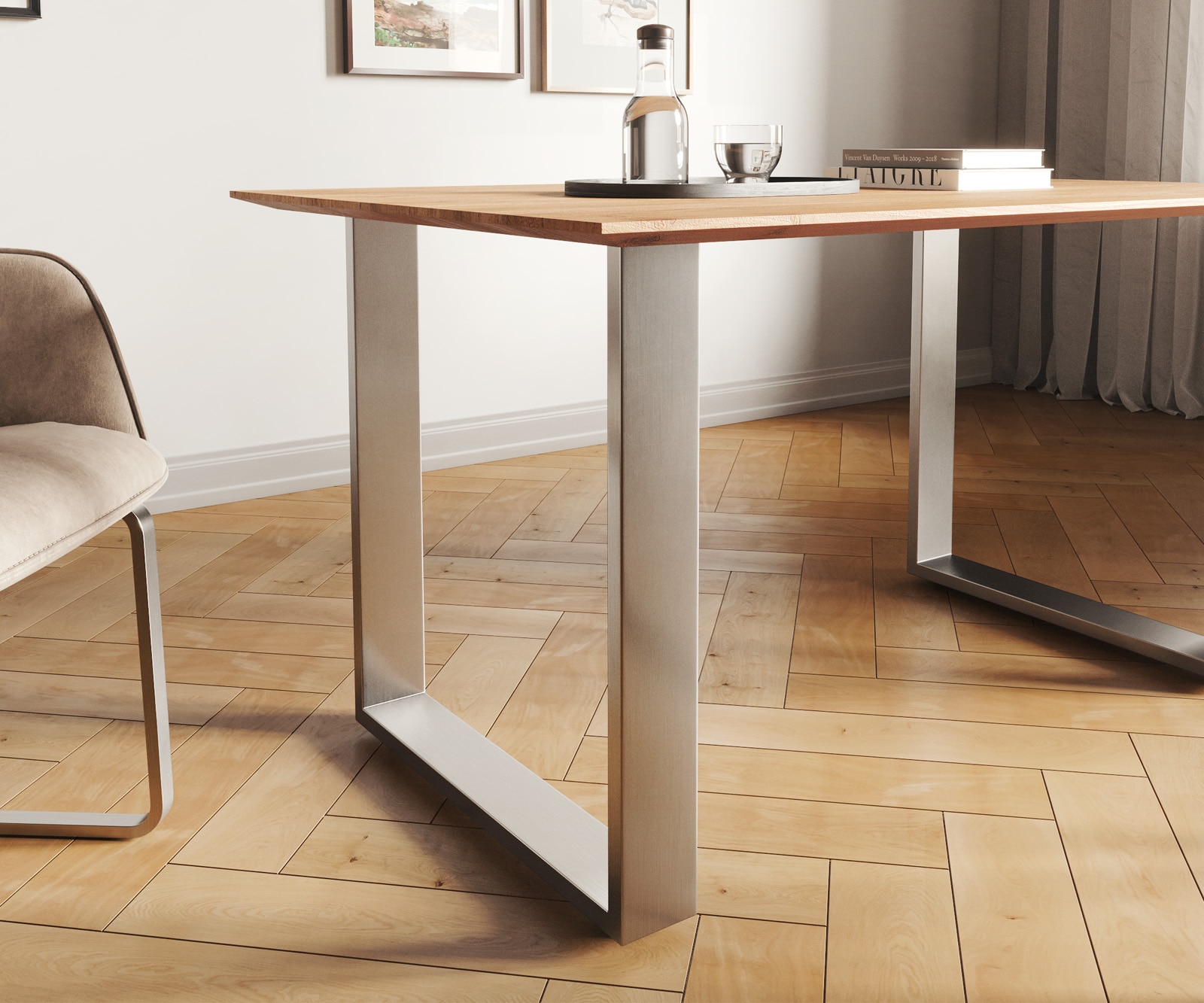 Esstisch Edge 140x90 Akazie Natur Edelstahl Schmal Schweizer Kante 4 Esstisch Edge 140x90 Akazie Natur Edelstahl Schmal Schweizer Kante 4