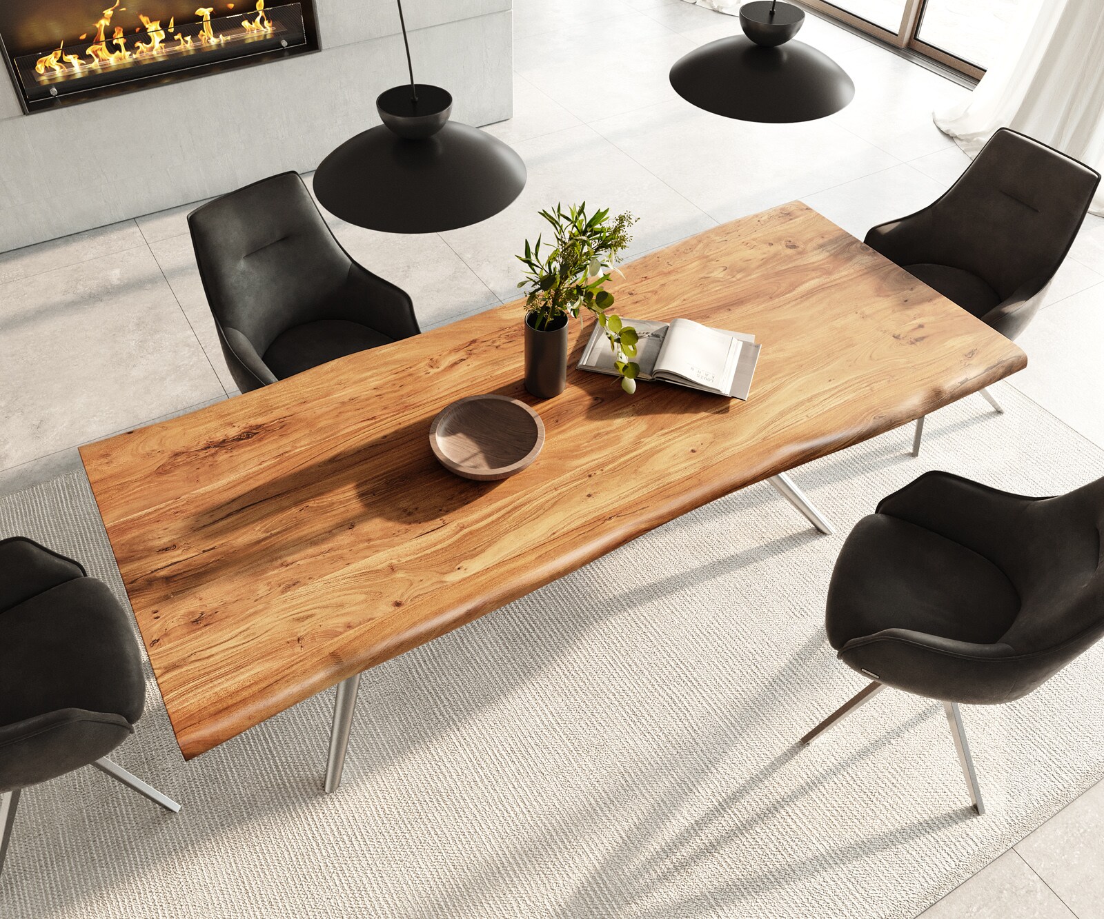 Esstisch Edge 240x100 Akazie Natur Estelar rund Edelstahl Live-Edge 3