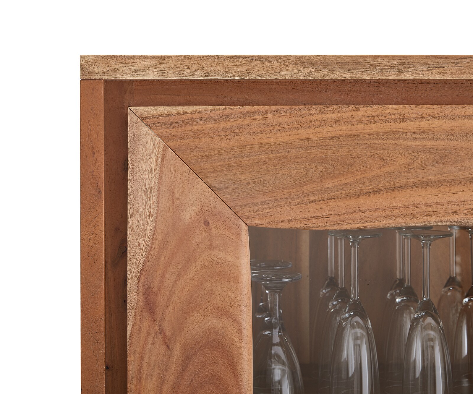 Vitrine Live-Edge 120x190 cm Akazie Natur gerade Kante 2 Türen 4 Schubladen Massiv 6