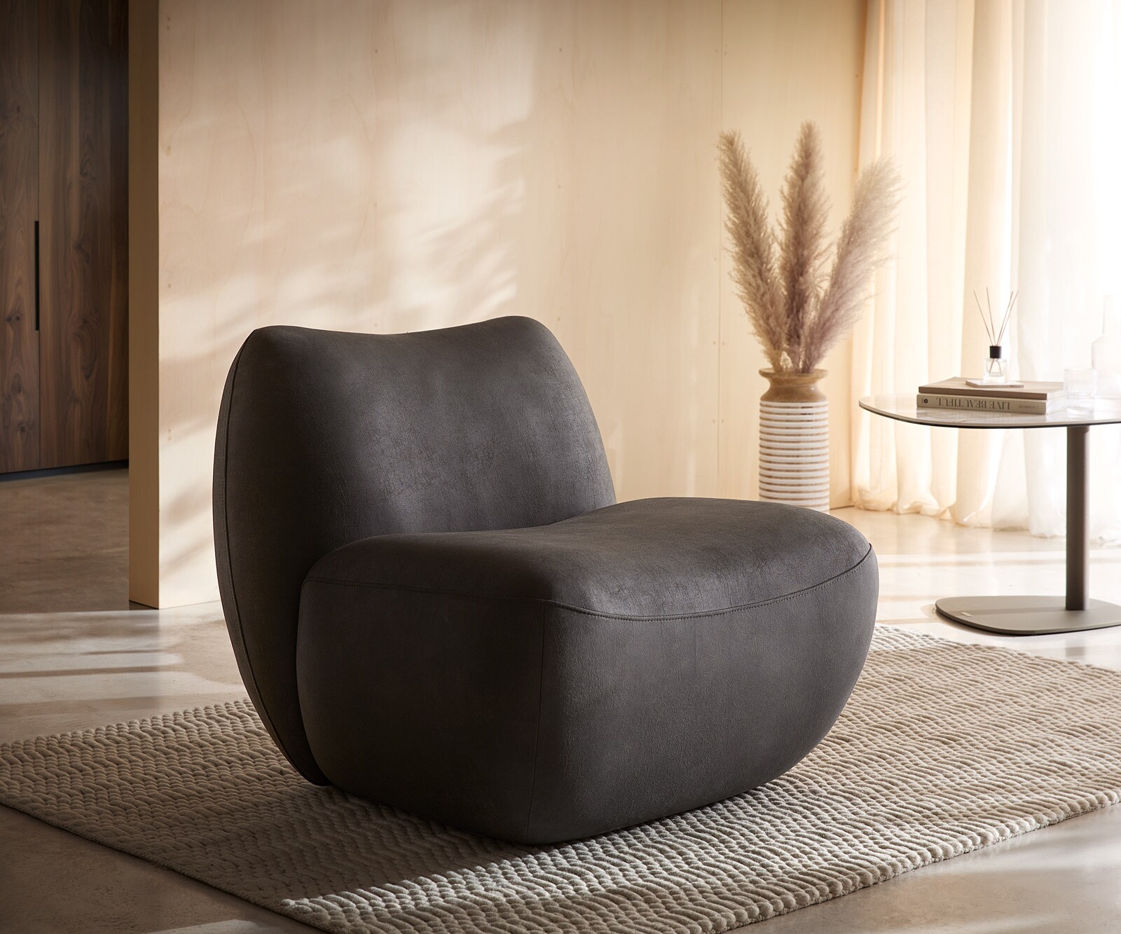 Fauteuil-lounge Zena 75x85 cm microfibre anthracite vintage