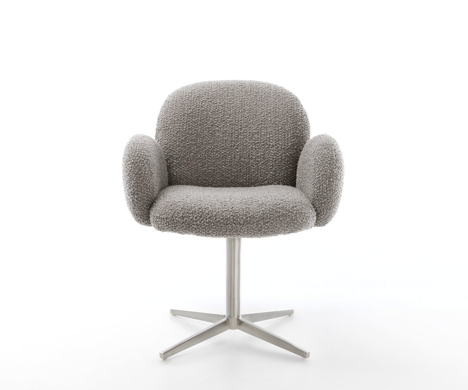 Chaise-pivotante Nube-Flex avec accoudoirs bouclé gris argenté pied de chaise 4 branches acier inoxydable brossé pivotement sur 360° ressorts ensachés 1