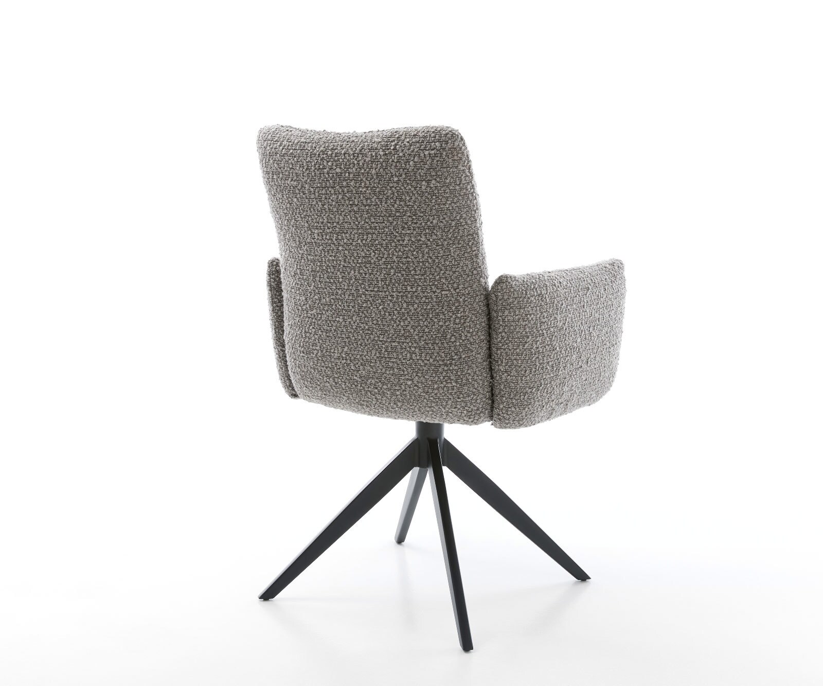 Drehstuhl Jova-Flex mit Armlehnen Bouclé Silbergrau Kreuzgestell breit Schwarz 360° drehbar Taschenfederkern 4