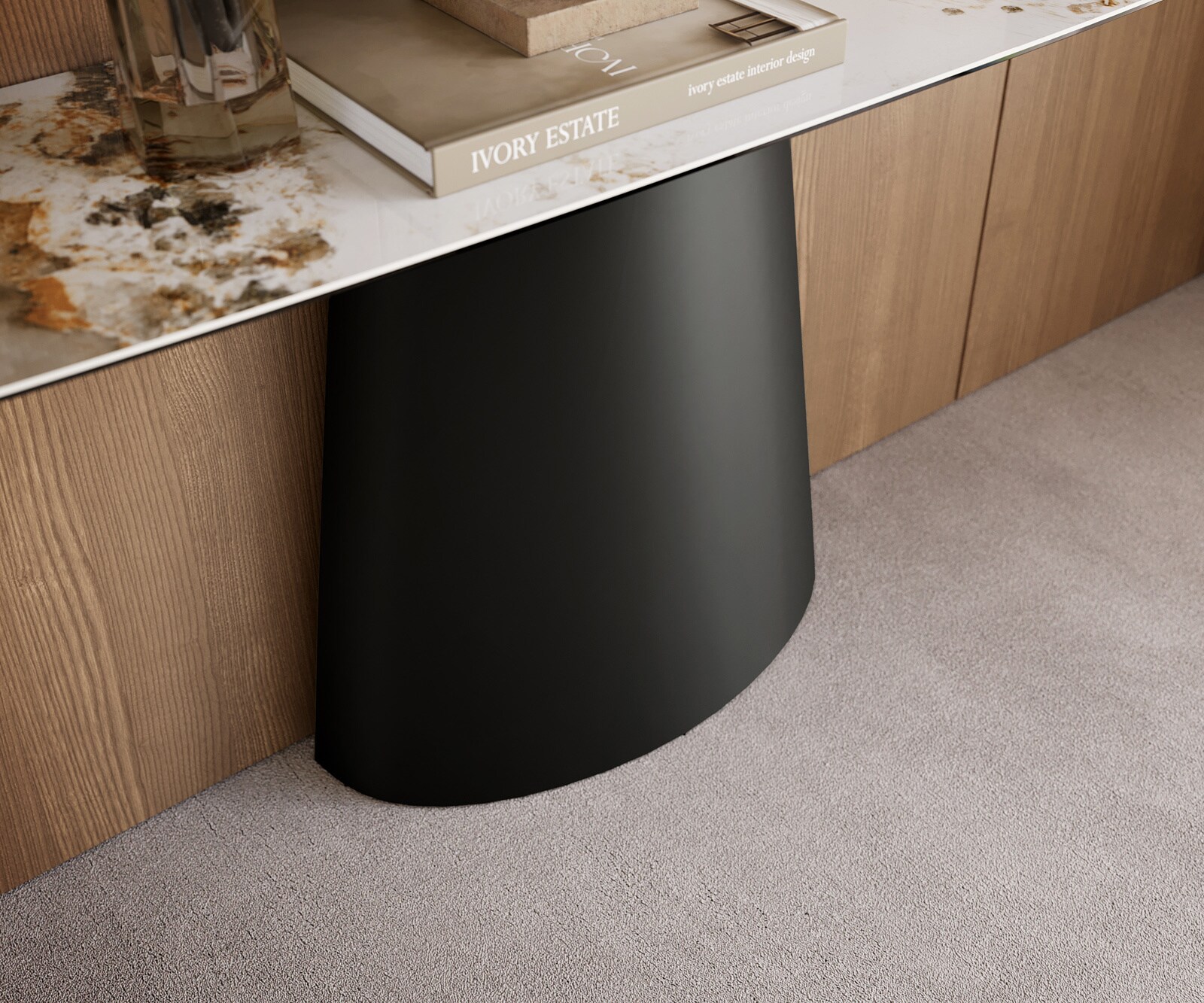 Console Edge forme bateau 180x40 cm Céramique Minas Melange Weiß-Beige Conos Métal Noir 6