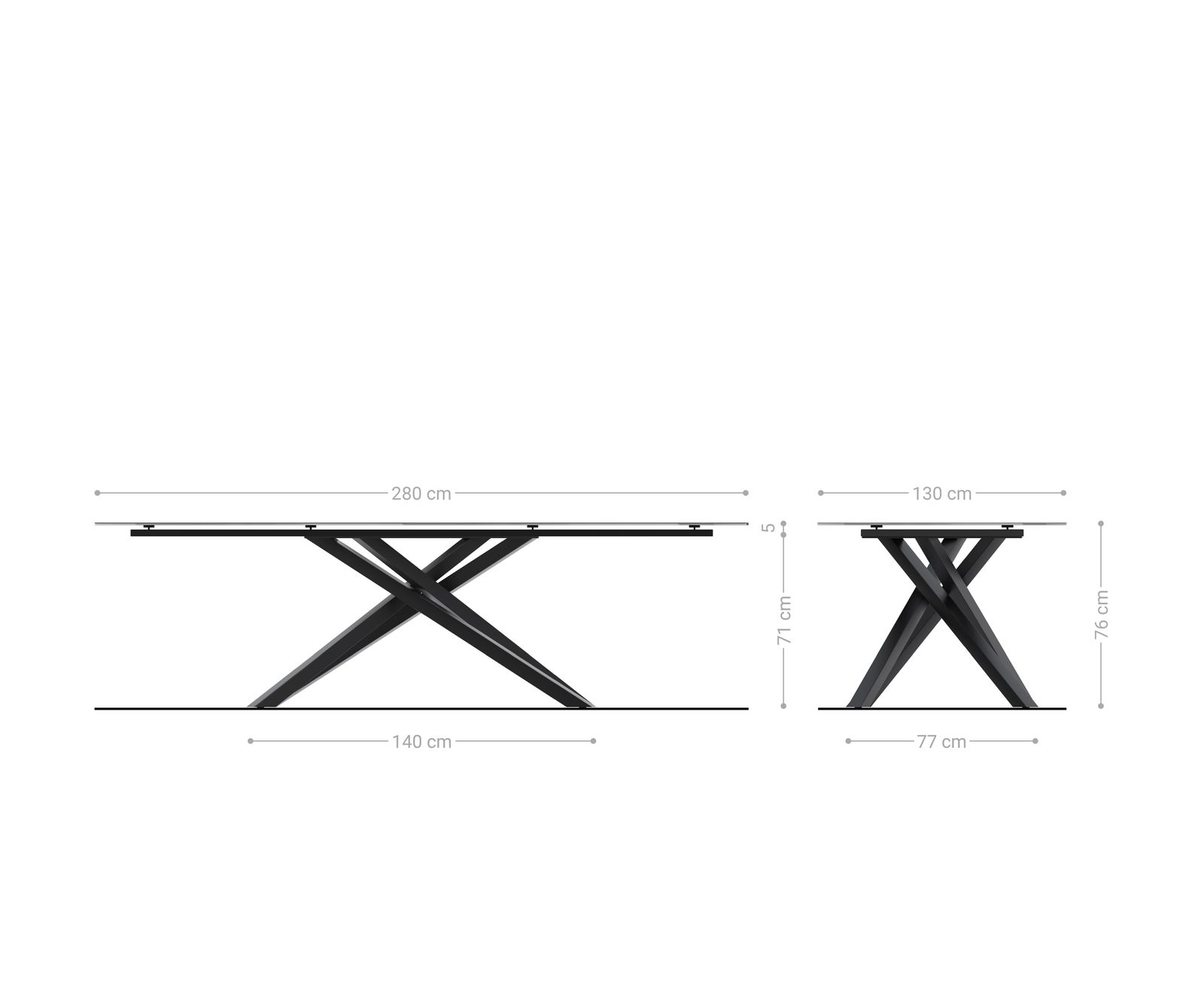 Table d’extérieur Edge Ovale 280x130 cm Céramique Emperador Extra Lucidato Brun foncé Piètement croisé rectangulaire Acier inoxydable 6