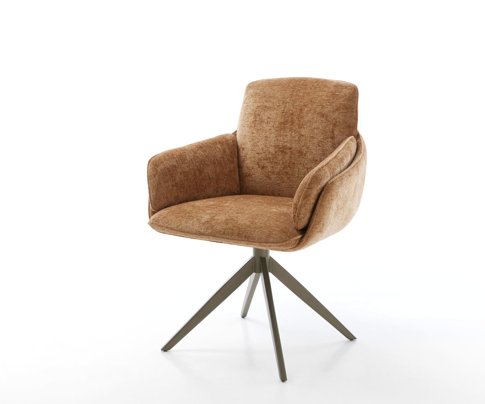 Chaise-de-salle-à-manger Luan-Flex avec accoudoirs tissu mixte couleur boue pied trapèze acier inoxydable
