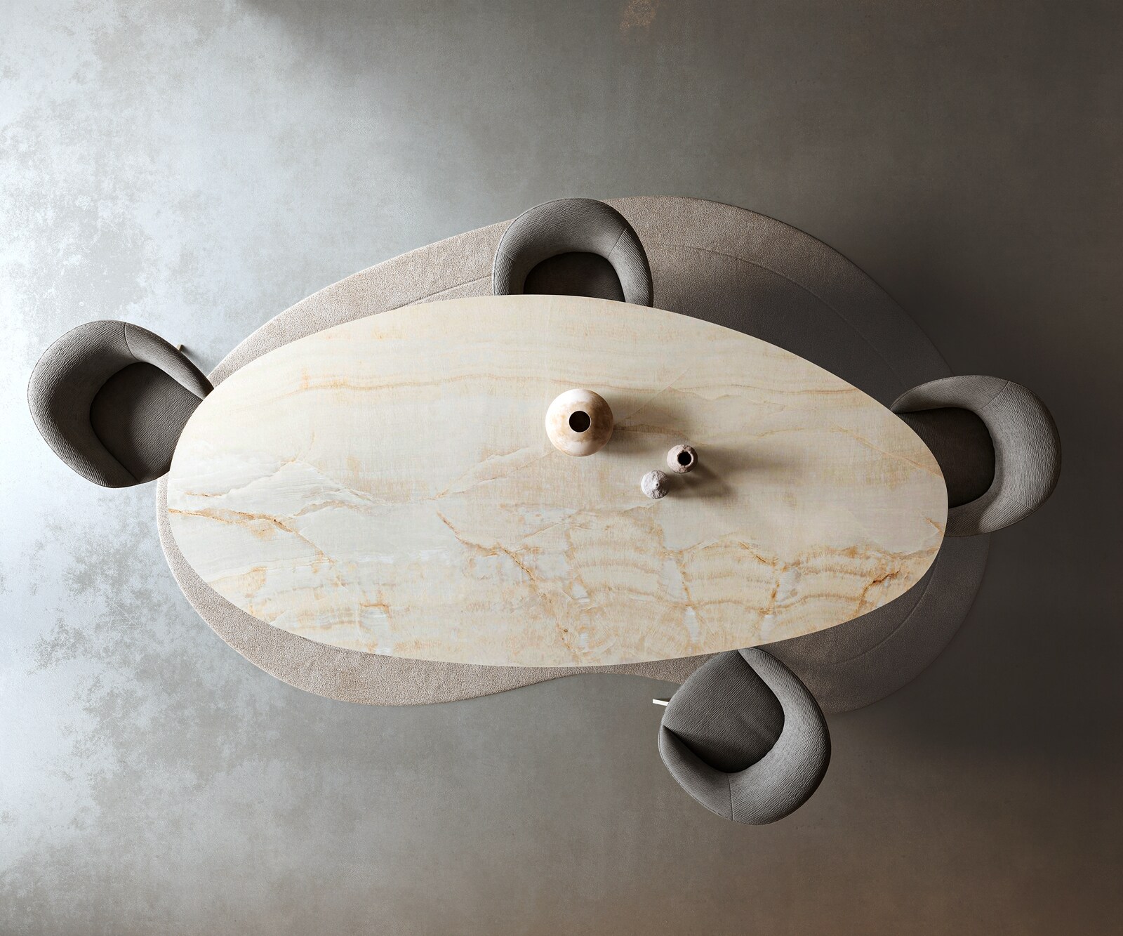 Table à manger Edge Oval 315x150 cm Céramique Iris FMG Onice Oro piètement en W Métal Finition effet Titan 5