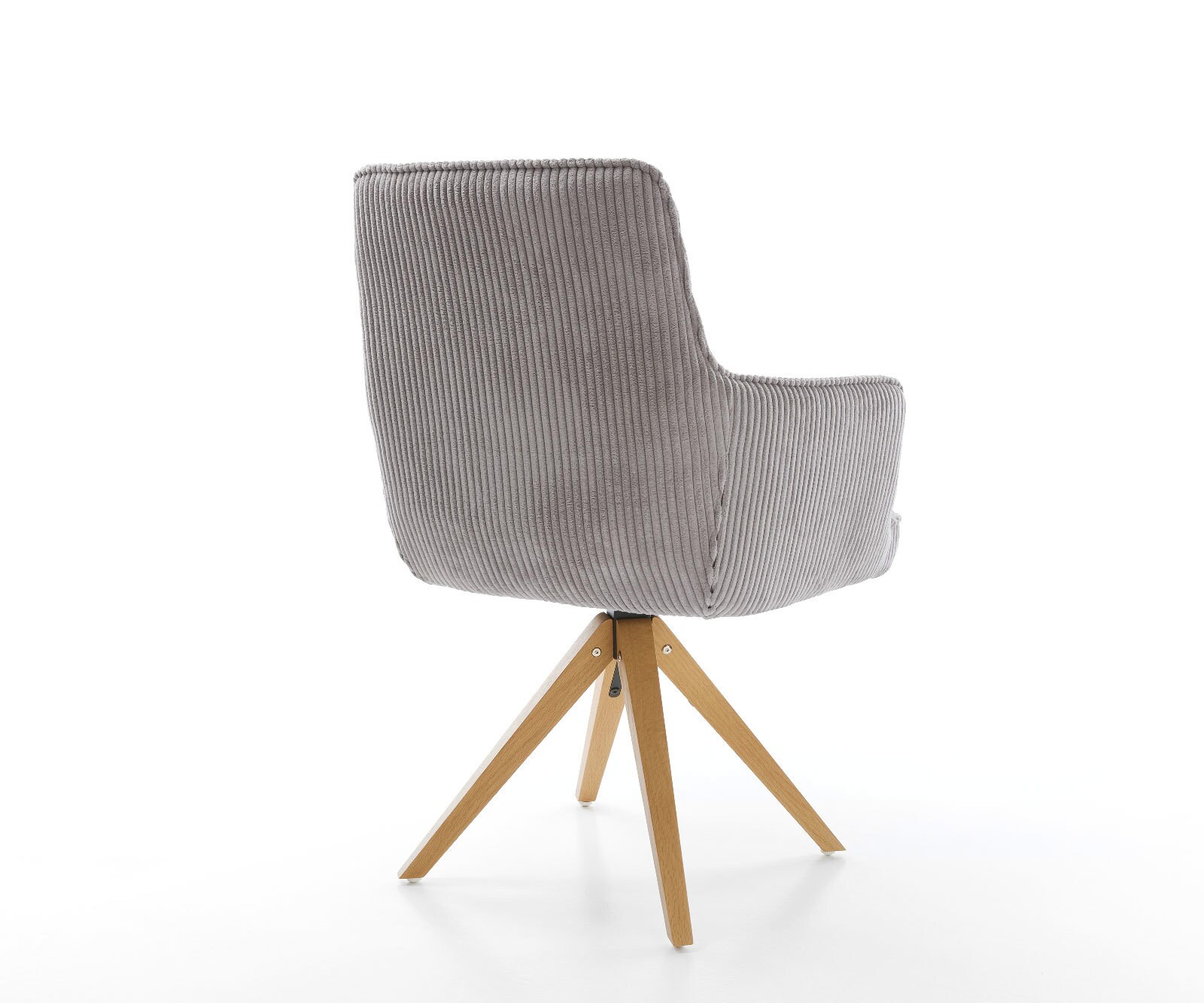 Chaise-pivotante Heira-Flex avec accoudoirs côtelé gris argenté pied en bois angulaire naturel pivotement sur 180° ressorts ensachés 4