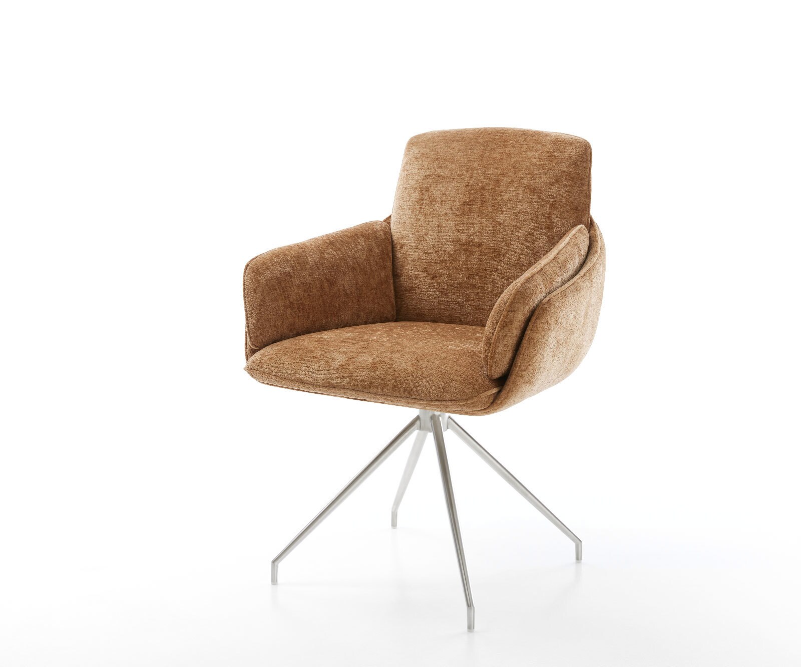 Chaise-de-salle-à-manger Luan-Flex avec accoudoirs tissu mixte couleur boue pied trapèze acier inoxydable