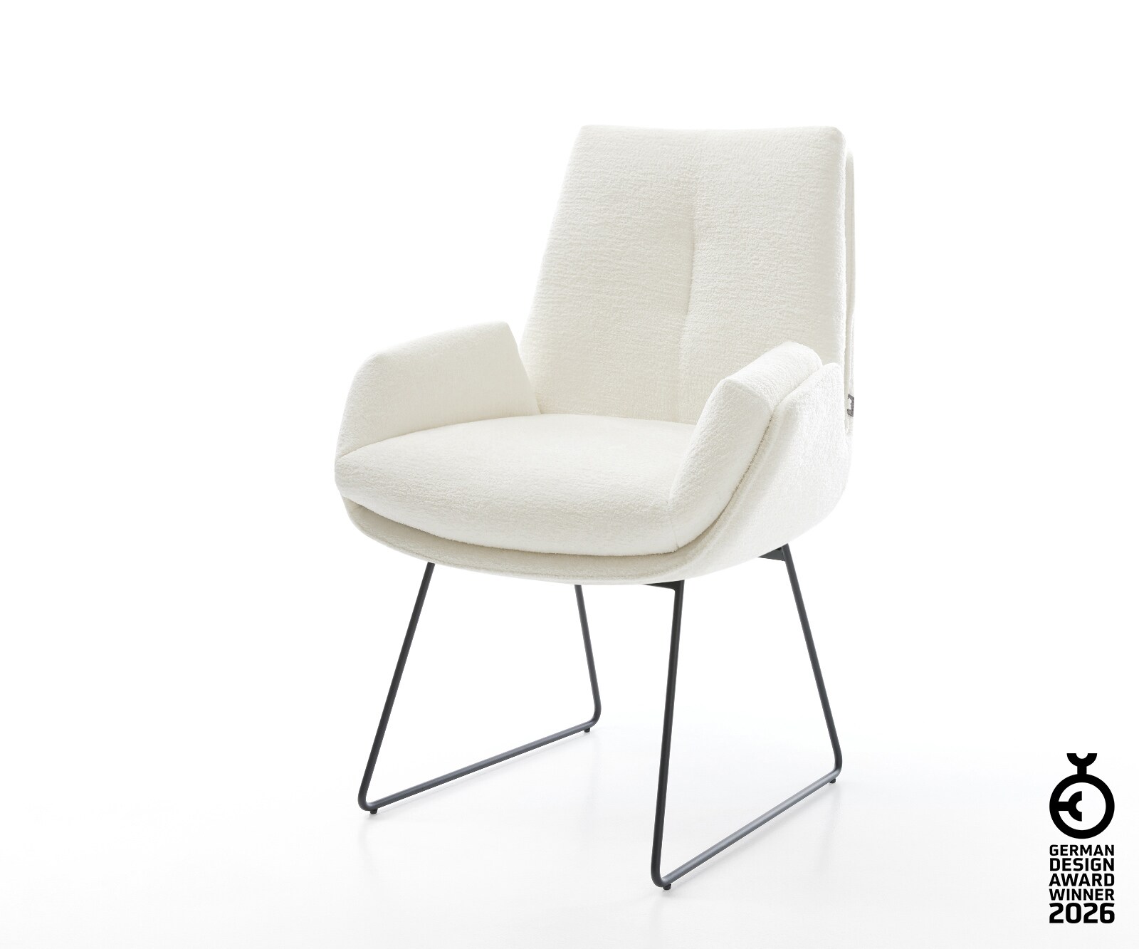 Chaise-de-salle-à-manger Clea-Flex bouclé doux beige pied trapèze noir