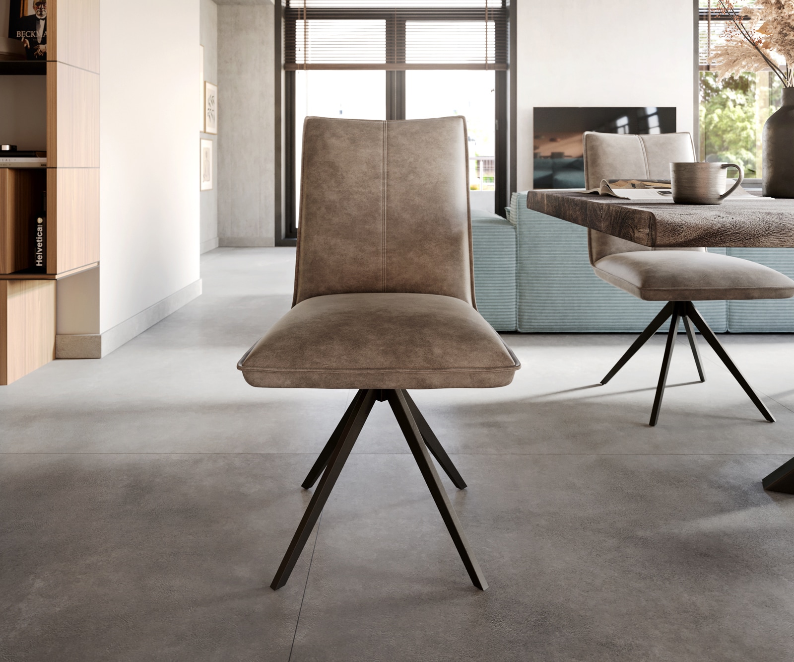 Esszimmerstuhl Lelio-Flex Mikrofaser Taupe Vintage Kreuzgestell breit Schwarz Taschenfederkern 1 Esszimmerstuhl Lelio-Flex Mikrofaser Taupe Vintage Kreuzgestell breit Schwarz Taschenfederkern 1