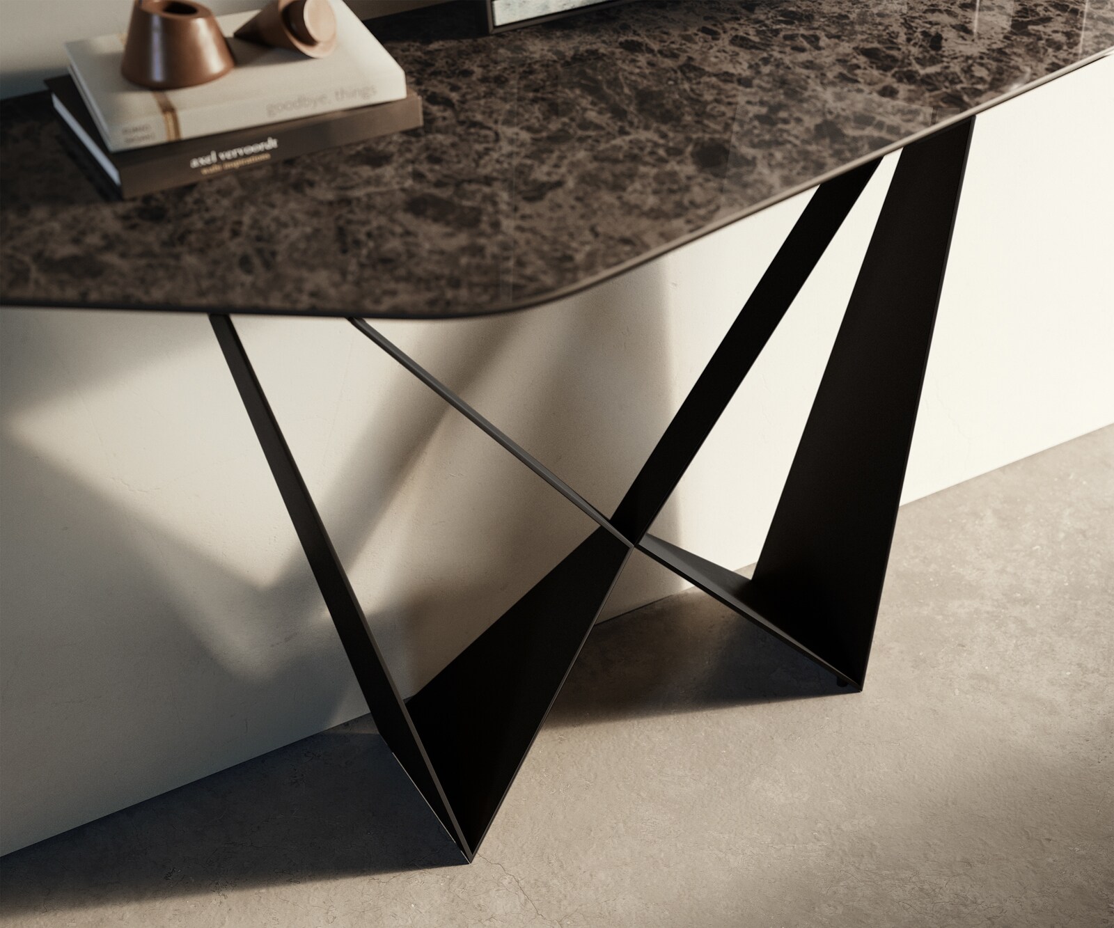 Konsolentisch Edge Polygonal 140x50 cm Keramik Emperador Extra Lucidato Dunkelbraun Spios Metall Schwarz 6