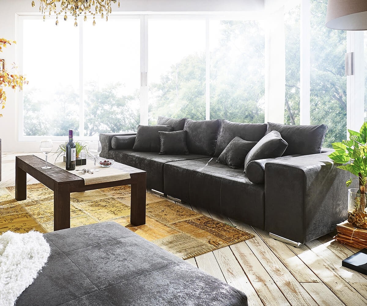 Big-Sofa Marbeya 285x115 cm Anthrazit Antik Optik 10 Kissen Big-Sofa Marbeya 285x115 cm Anthrazit Antik Optik 10 Kissen