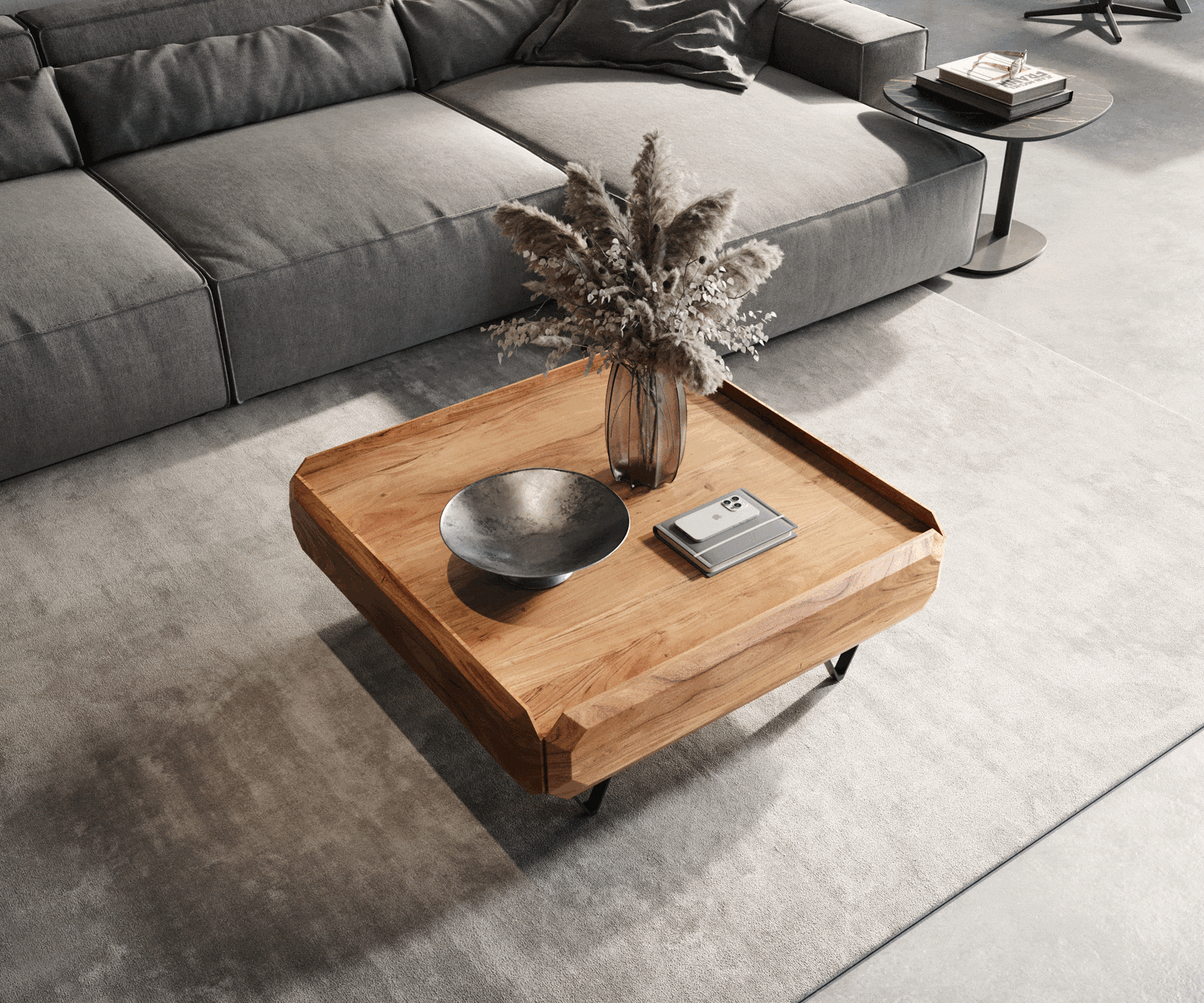 Couchtisch Kiano 90x90 cm Akazie Natur 2 Schübe V-Fuß Schwarz 2 Couchtisch Kiano 90x90 cm Akazie Natur 2 Schübe V-Fuß Schwarz 2