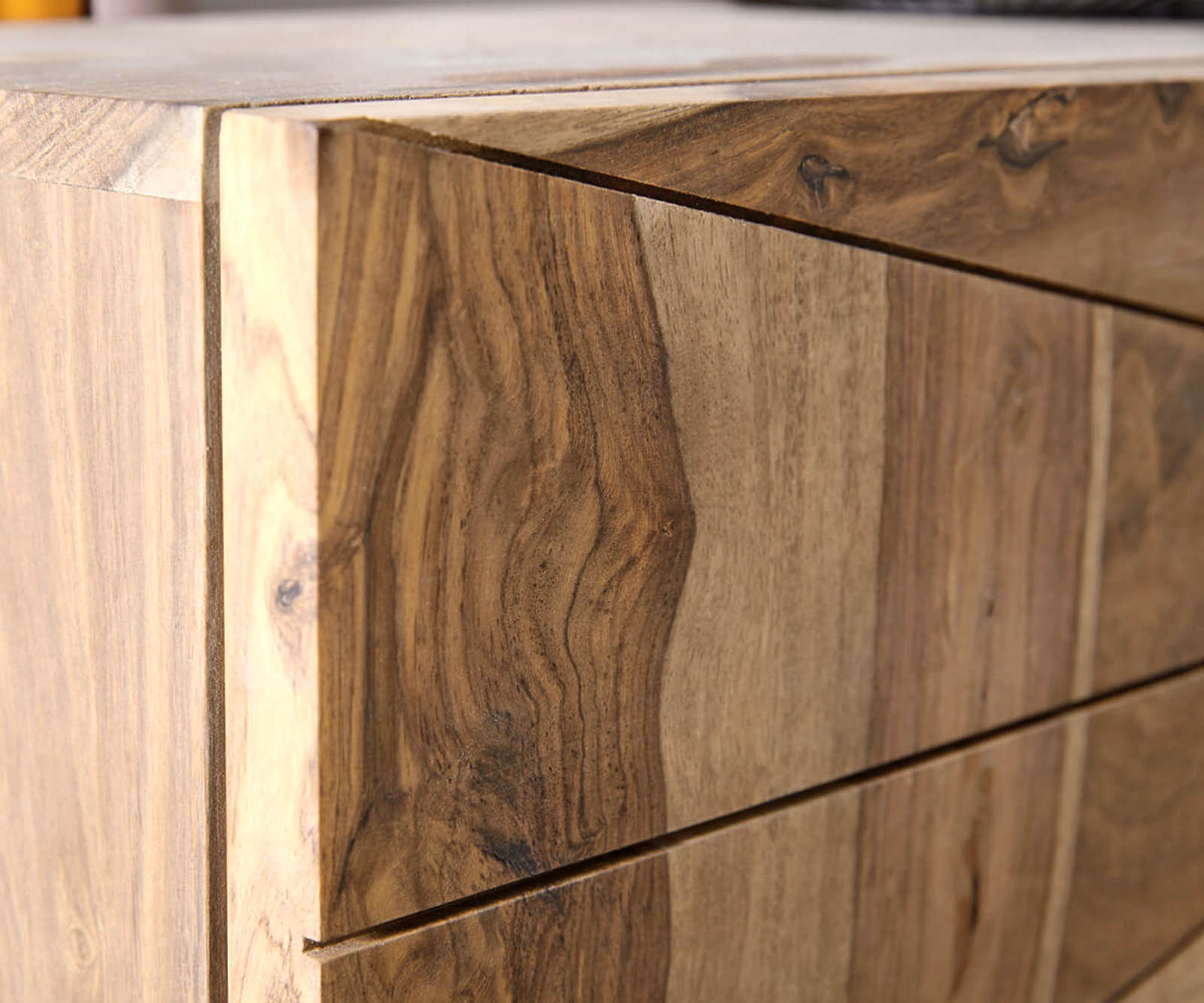 Lowboard Wyatt 175 cm Sheesham naturel 2 portes 1 abattant Pied Ovale Acier inoxydable 3