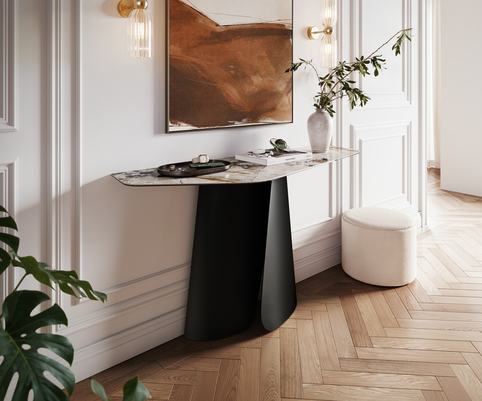Console Edge Polygonal 140x50 cm Céramique Patagonia Poliert Livos Métal Noir 1
