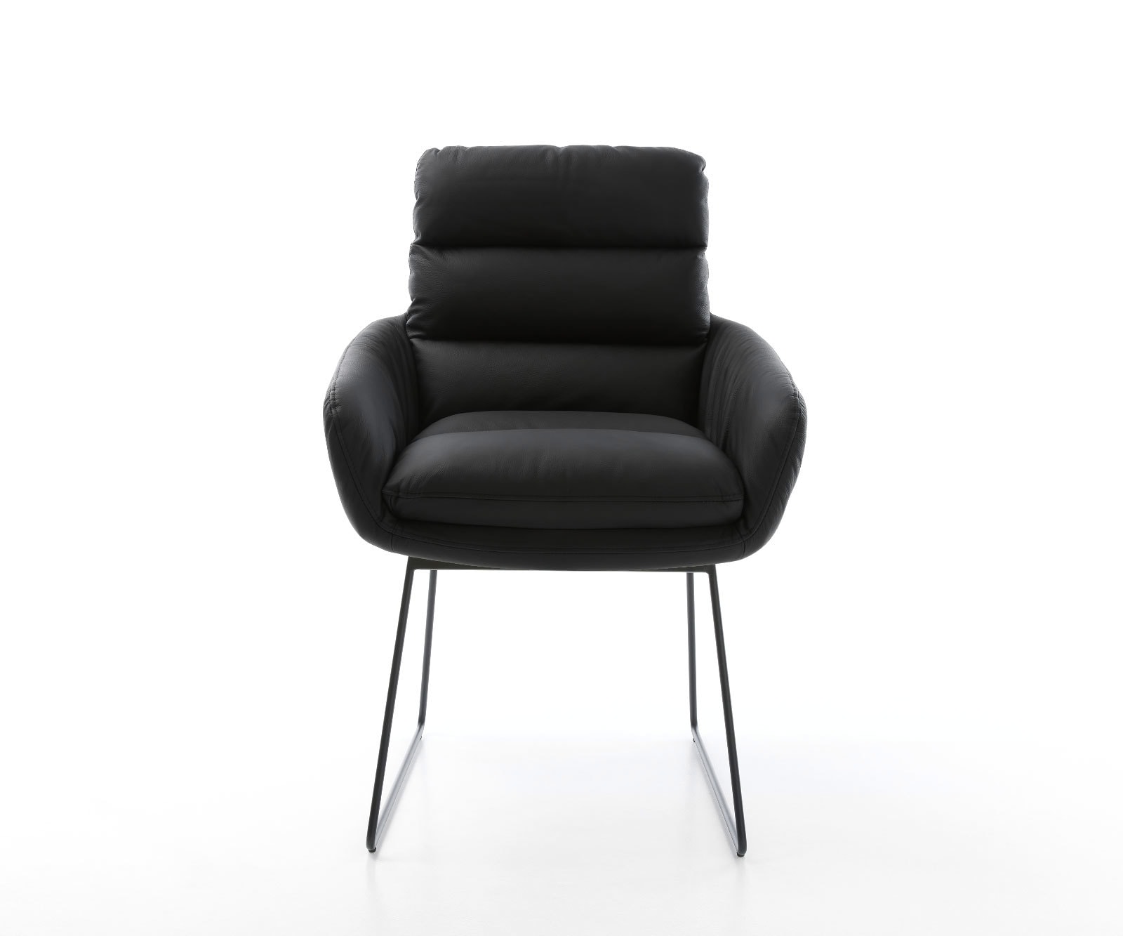 Chaise-de-salle-à-manger Abelia-Flex avec accoudoirs cuir de vache noir pied trapèze noir 2