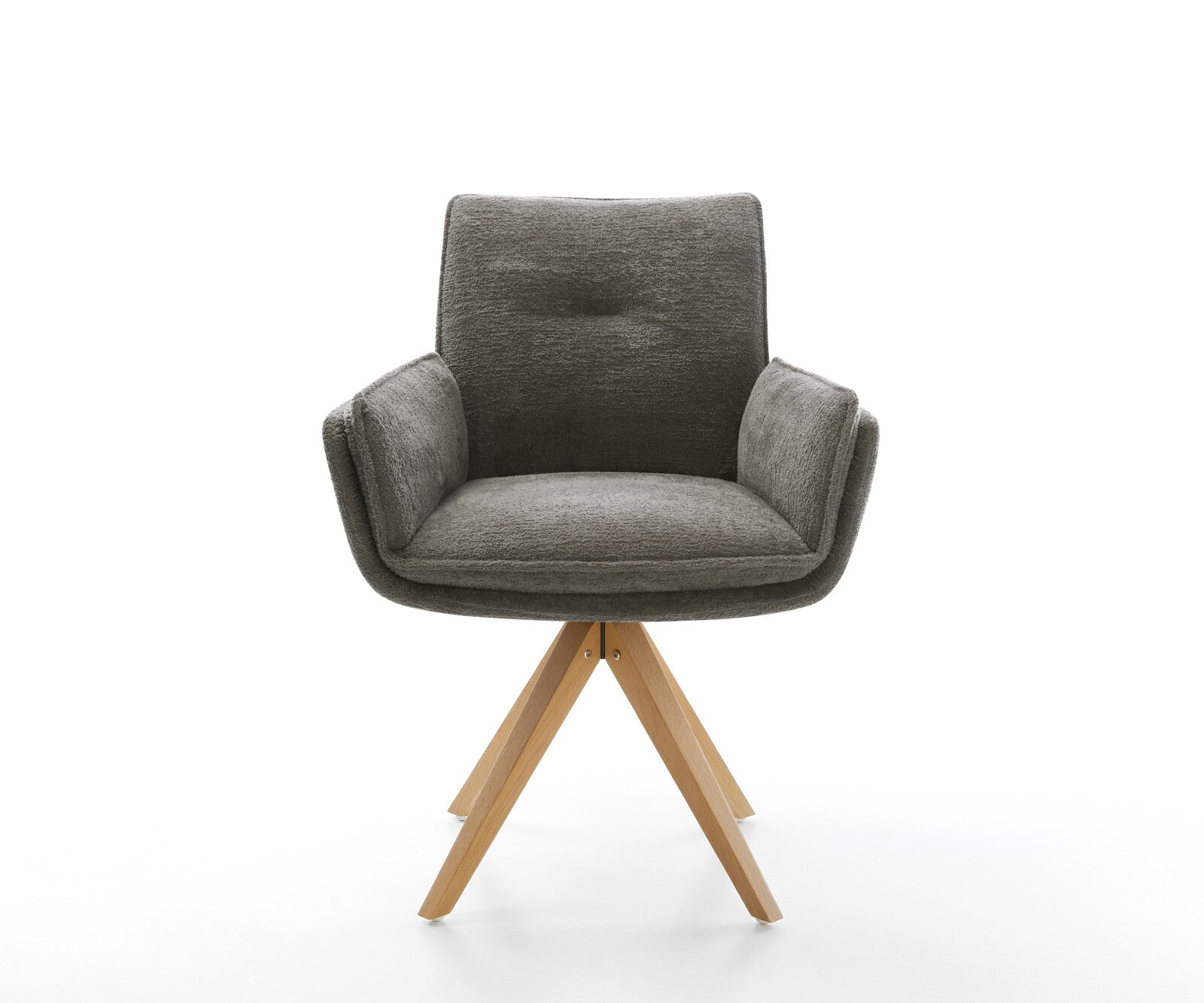 Drehstuhl Nela-Flex Bouclé Soft Schlamm Holzgestell kantig Natur 360° drehbar 2