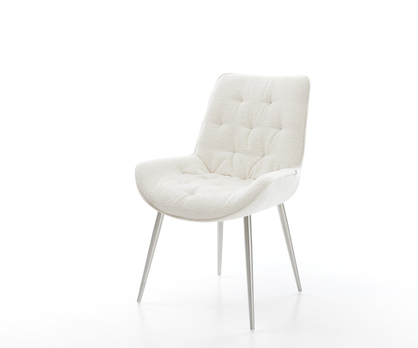 Esszimmerstuhl Taimi-Flex Bouclé Soft Beige 4-Fuß konisch Edelstahl