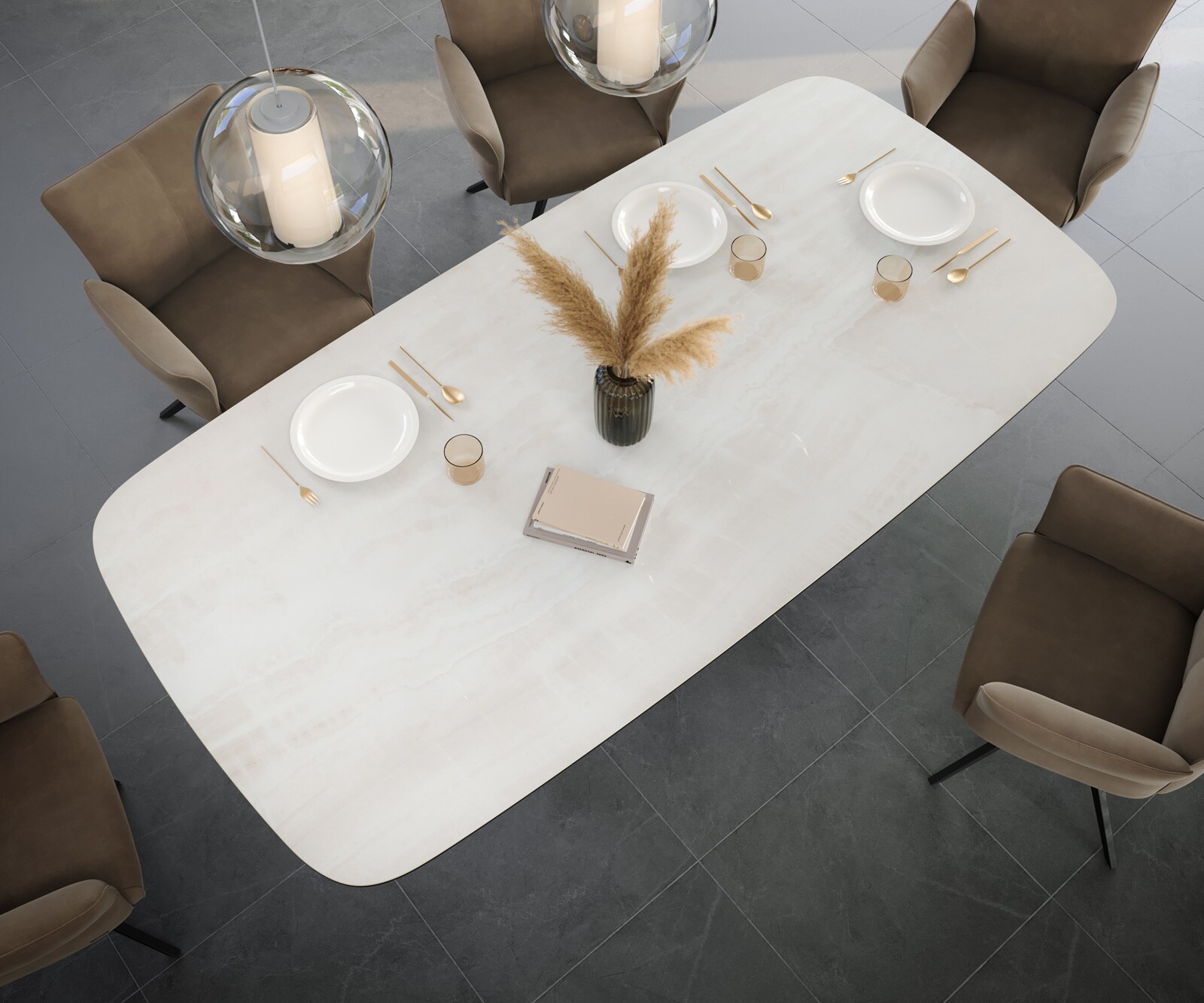 Esstisch Edge Boot 240x120 cm Keramik Onyx Champagne W-Gestell Metall Schwarz 4