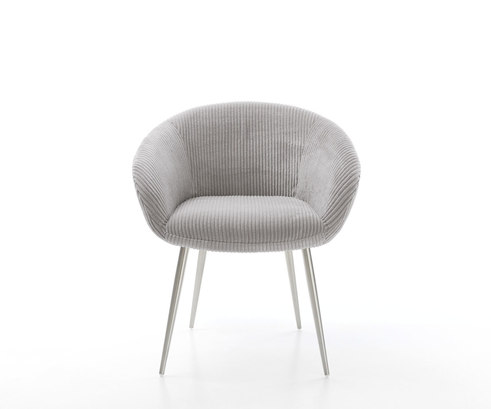 Chaise-de-salle-à-manger Vinka-Flex avec accoudoirs côtelé gris argenté 4 pieds coniques acier inoxydable brossé ressorts ensachés 2