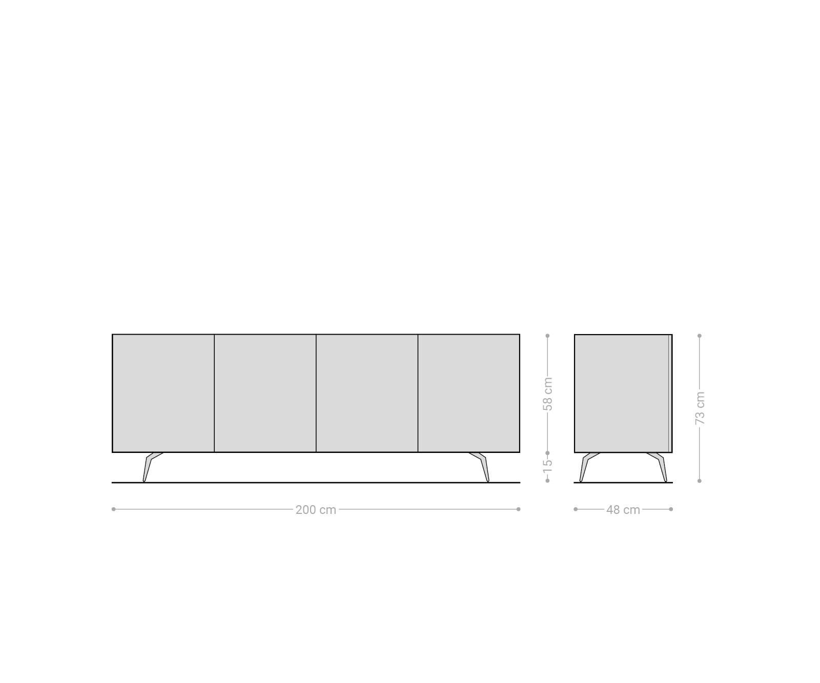 Buffet Ashara 200 cm, frêne brun foncé, effet 3D, 4 portes, pieds en angle, acier inoxydable brossé 6
