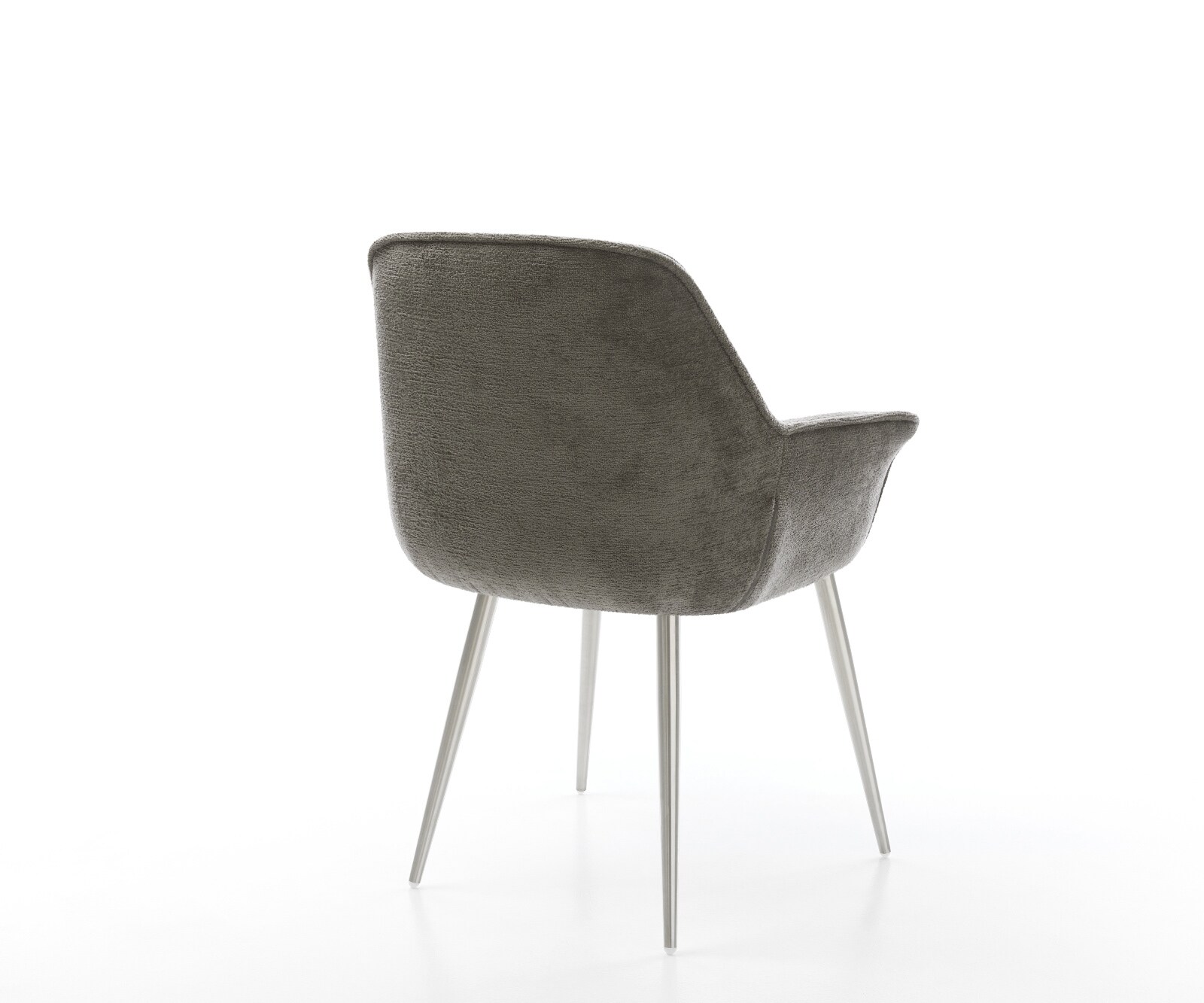 Chaise-de-salle-à-manger Keila-Flex avec accoudoirs bouclé doux couleur boue 4 pieds coniques acier inoxydable 5