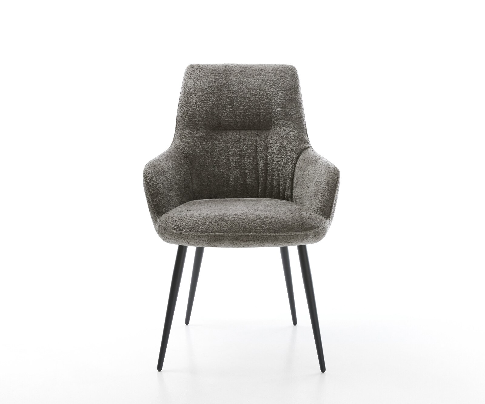 Chaise-de-salle-à-manger Zelia-Flex avec accoudoirs bouclé doux couleur boue 4 pieds coniques noir resorts ensachés 1