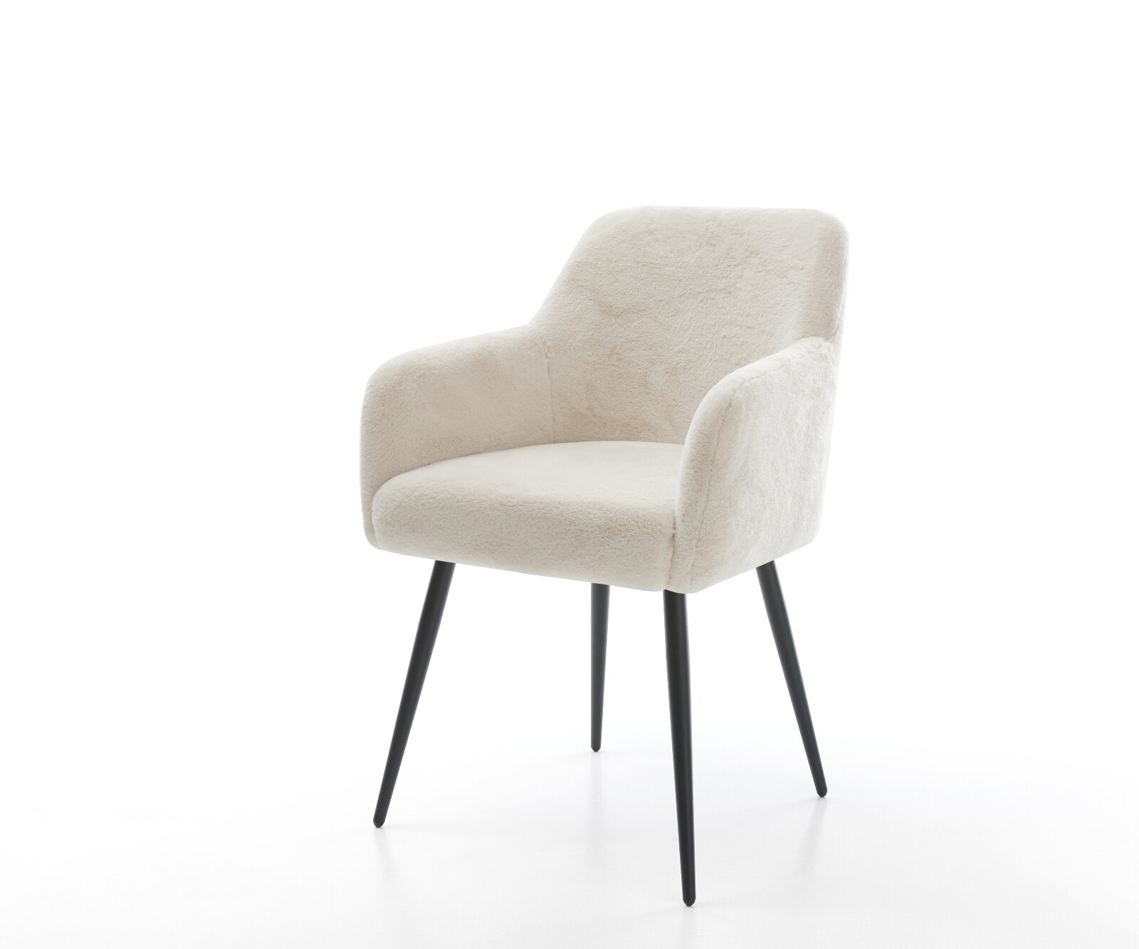 Esszimmerstuhl Greg-Flex Plüsch Creme-Weiß 4-Fuß konisch Schwarz Taschenfederkern