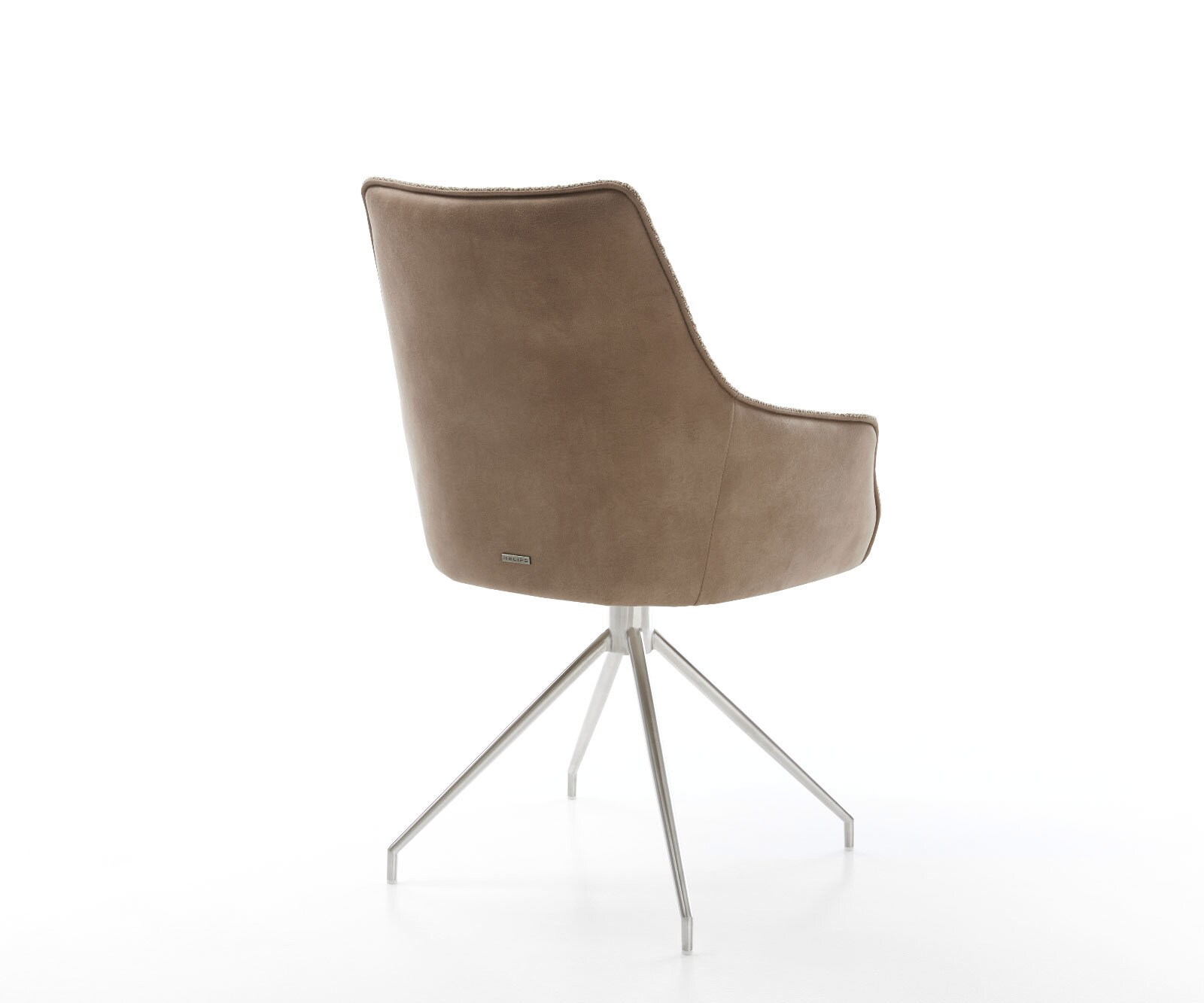 Chaise-pivotante Alja-Flex avec accoudoirs tissu mixte couleur boue pied croisé conique acier inoxydable brossé pivotement sur 180° ressorts ensachés 4