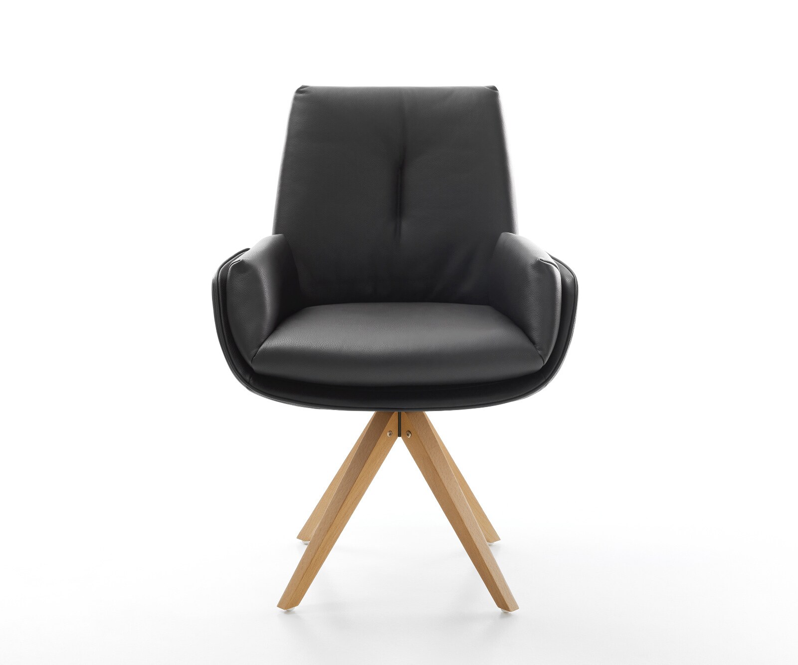 Chaise-pivotante Clea-Flex cuir de vache noir pied en bois angulaire naturel pivotement sur 180° 1
