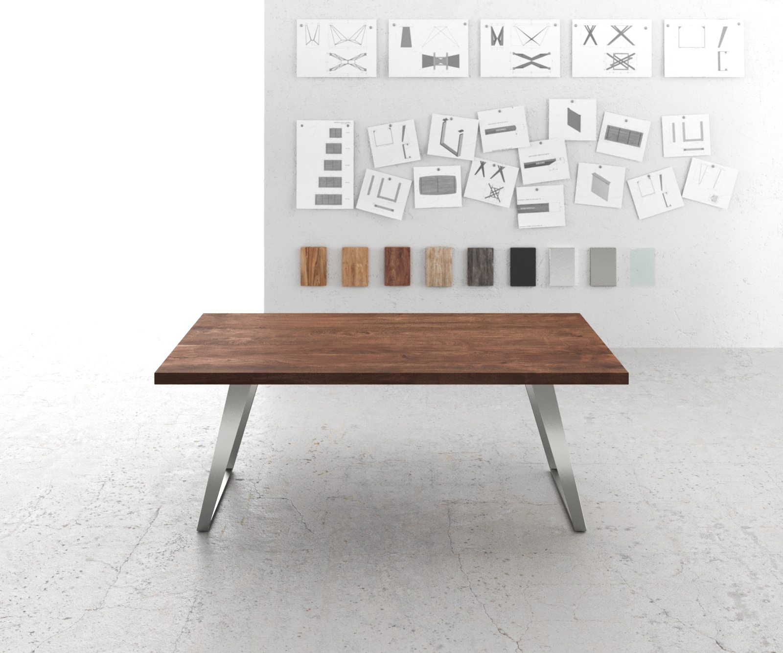 Esstisch Edge 200x100 XL Akazie Braun Edelstahl Schräg 1 Esstisch Edge 200x100 XL Akazie Braun Edelstahl Schräg 1