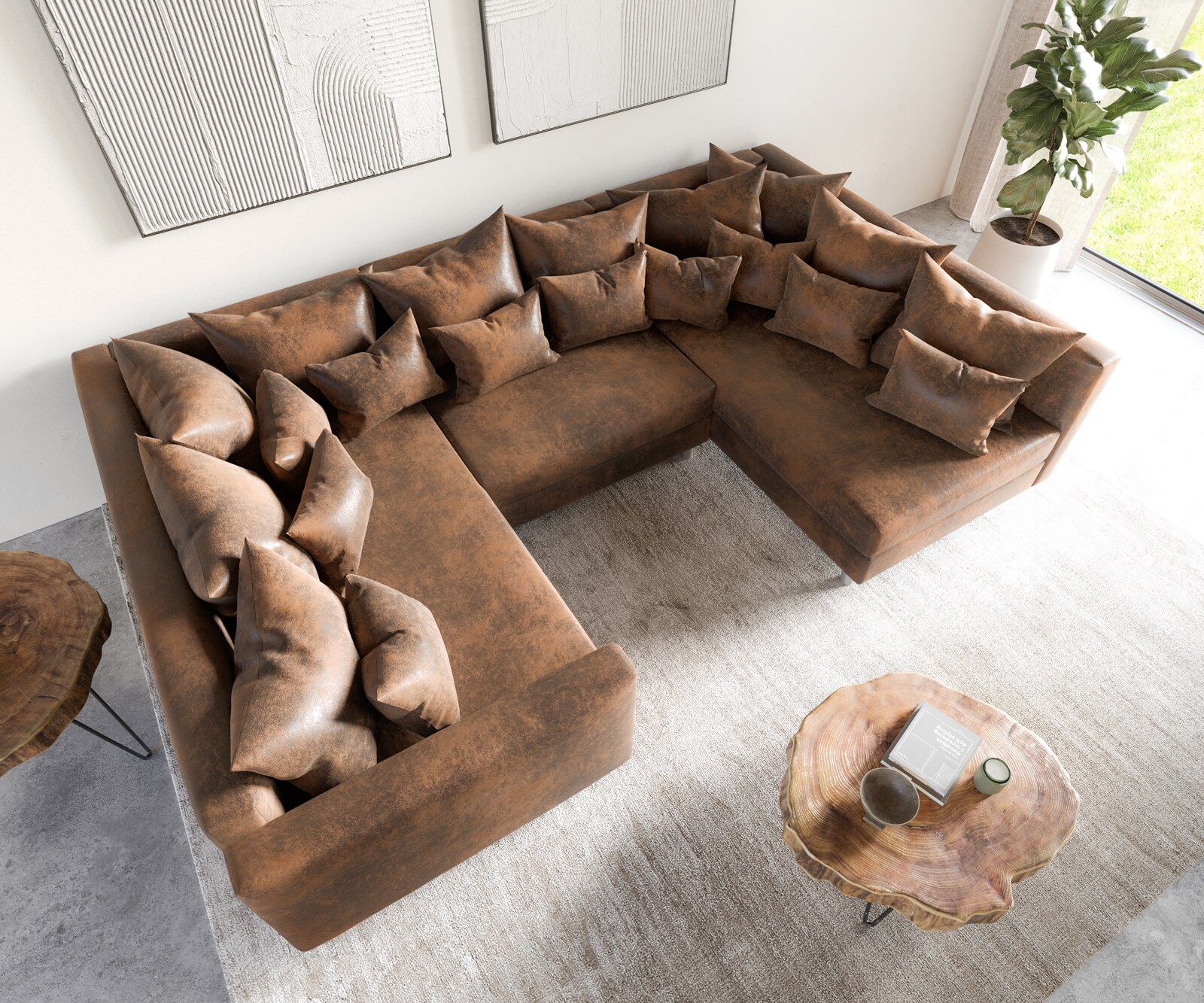 Wohnlandschaft Clovis Braun Antik Optik modular Armlehne  3 Wohnlandschaft Clovis Braun Antik Optik modular Armlehne  3