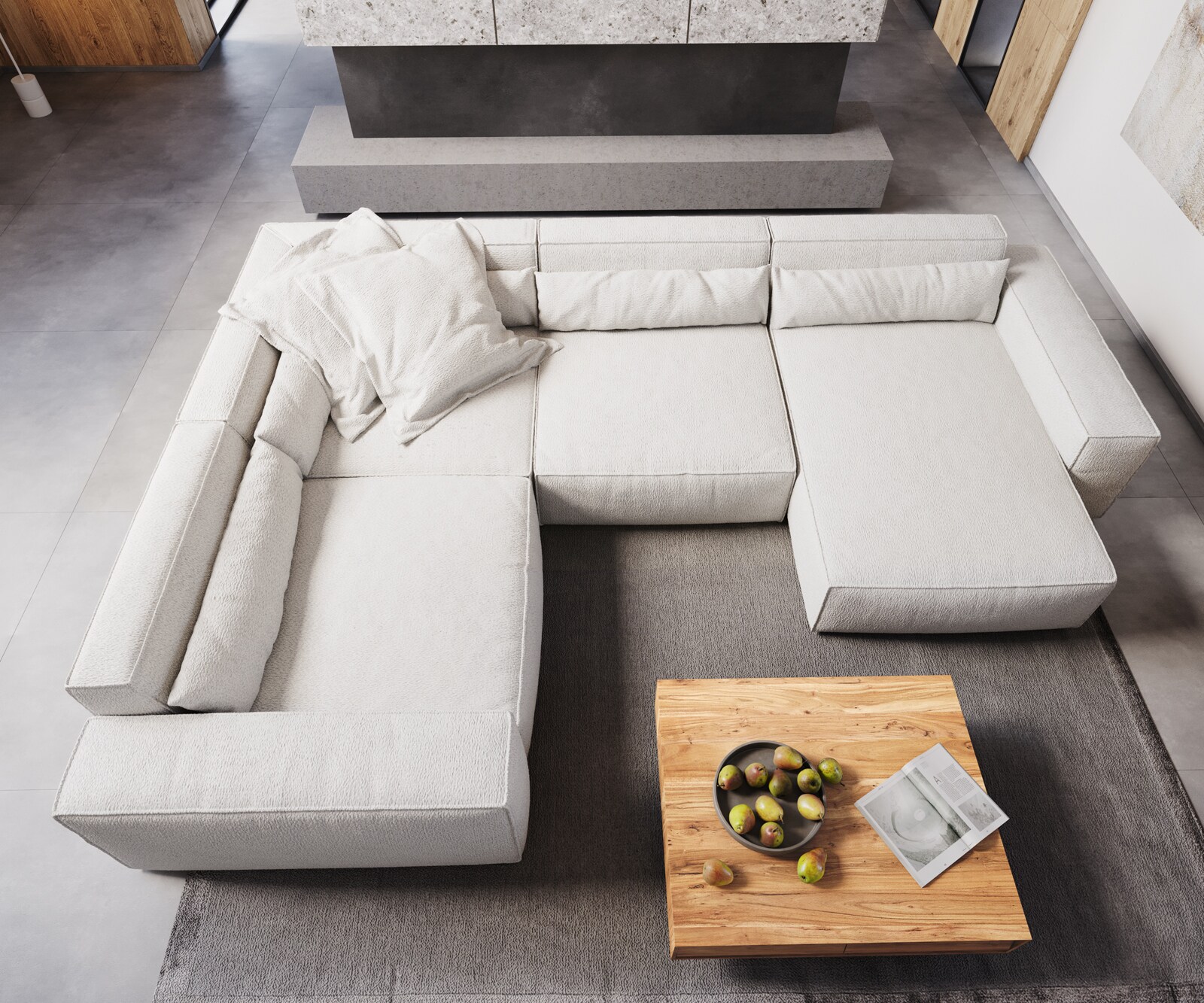 Wohnlandschaft Sirpio XL 360x260 cm Bouclé Creme-Weiß Recamiere variabel 5 Wohnlandschaft Sirpio XL 360x260 cm Bouclé Creme-Weiß Recamiere variabel 5