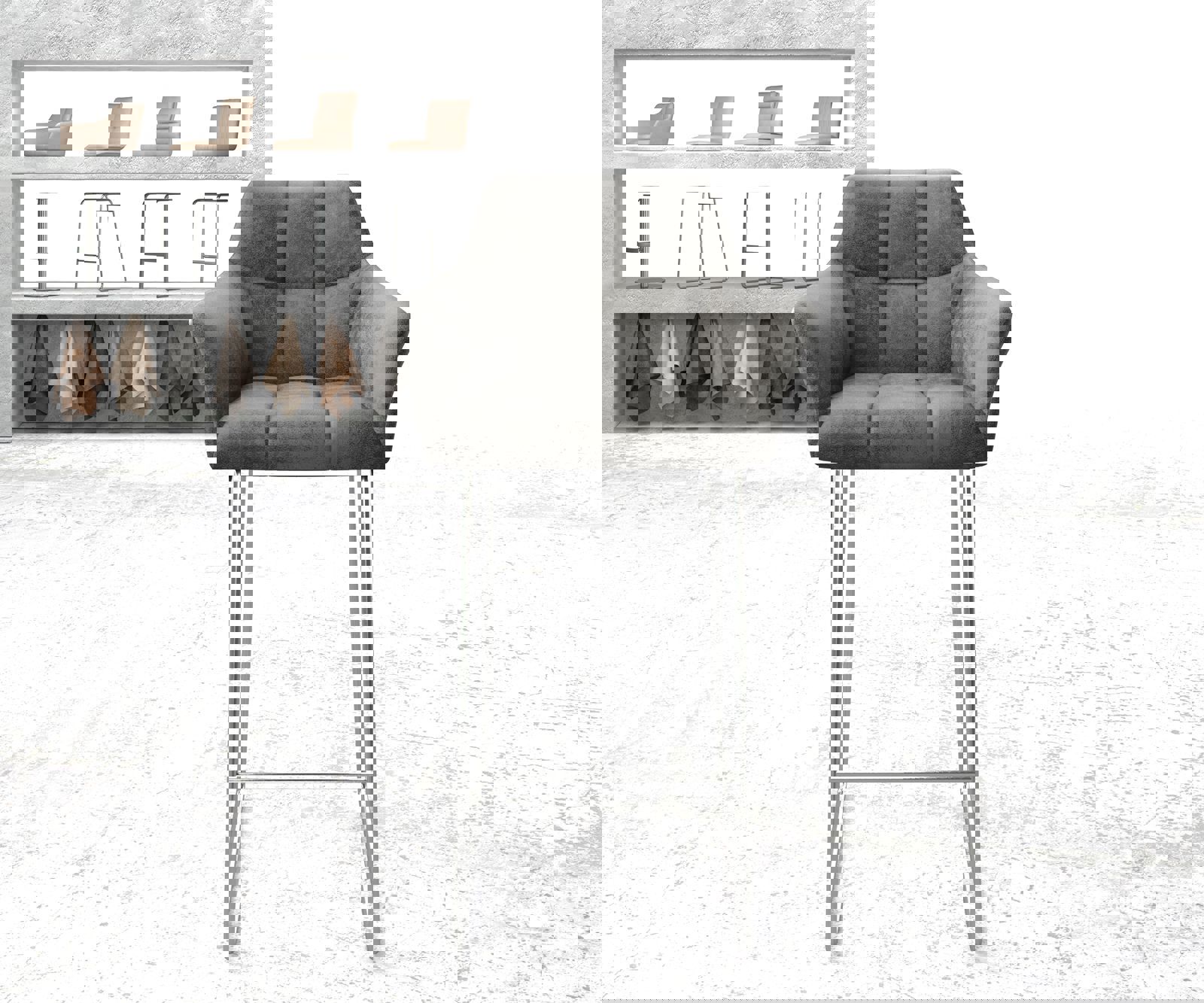 Chaise-de-bar Yulo-Flex vintage gris cadre patin acier inoxydable 1