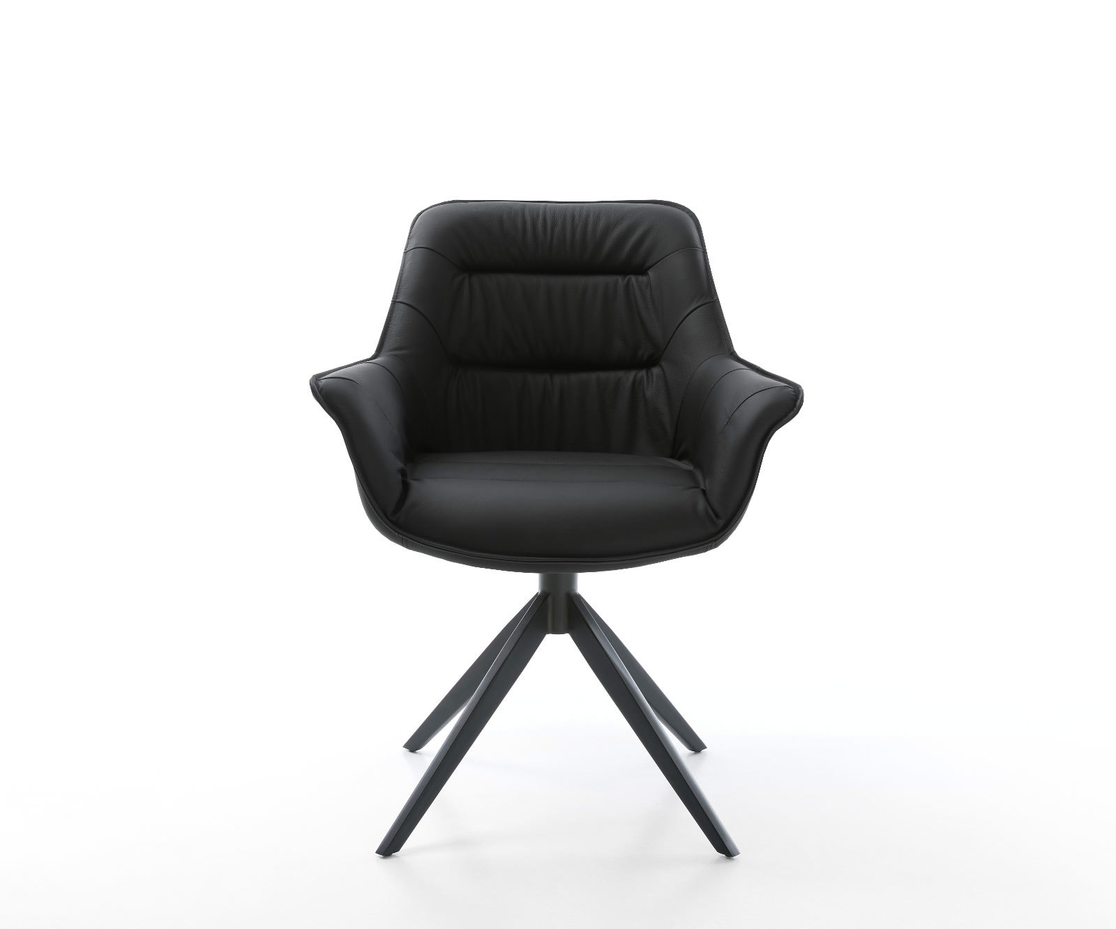 Esszimmerstuhl Kaira-Flex Echt-Leder Schwarz Kreuzgestell breit Schwarz 2