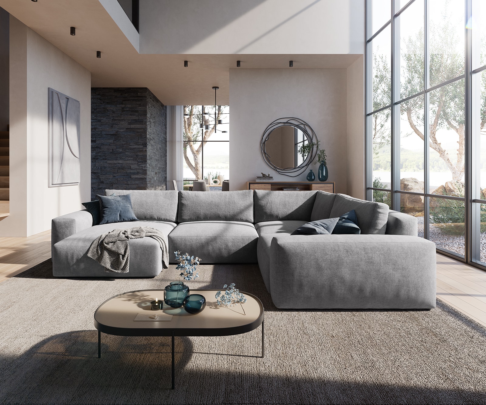Wohnlandschaft Lanzo XL 360x260 cm Mikrofaser Grau Recamiere variabel 1 Wohnlandschaft Lanzo XL 360x260 cm Mikrofaser Grau Recamiere variabel 1