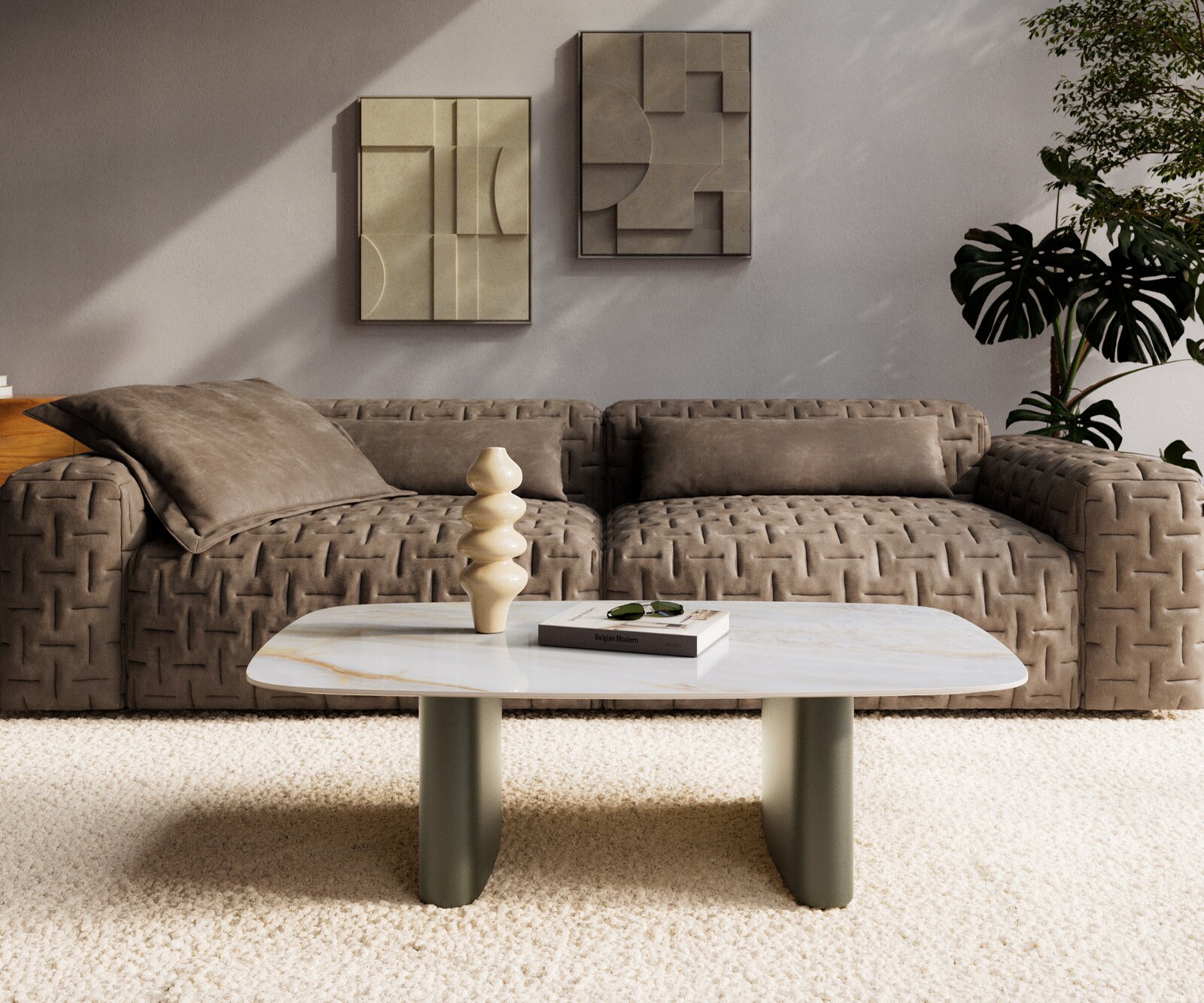 Couchtisch Edge Boot 120x70 cm Keramik Onyx Pearl Ovada Effektfinish Titan 1