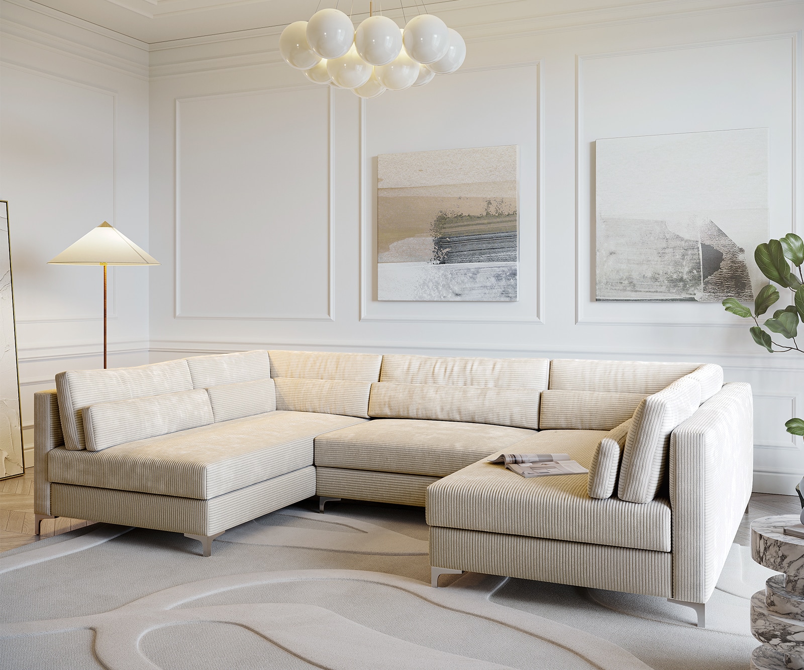 Wohnlandschaft Elio 300x185 cm Cord Beige mit Hocker 3 Wohnlandschaft Elio 300x185 cm Cord Beige mit Hocker 3