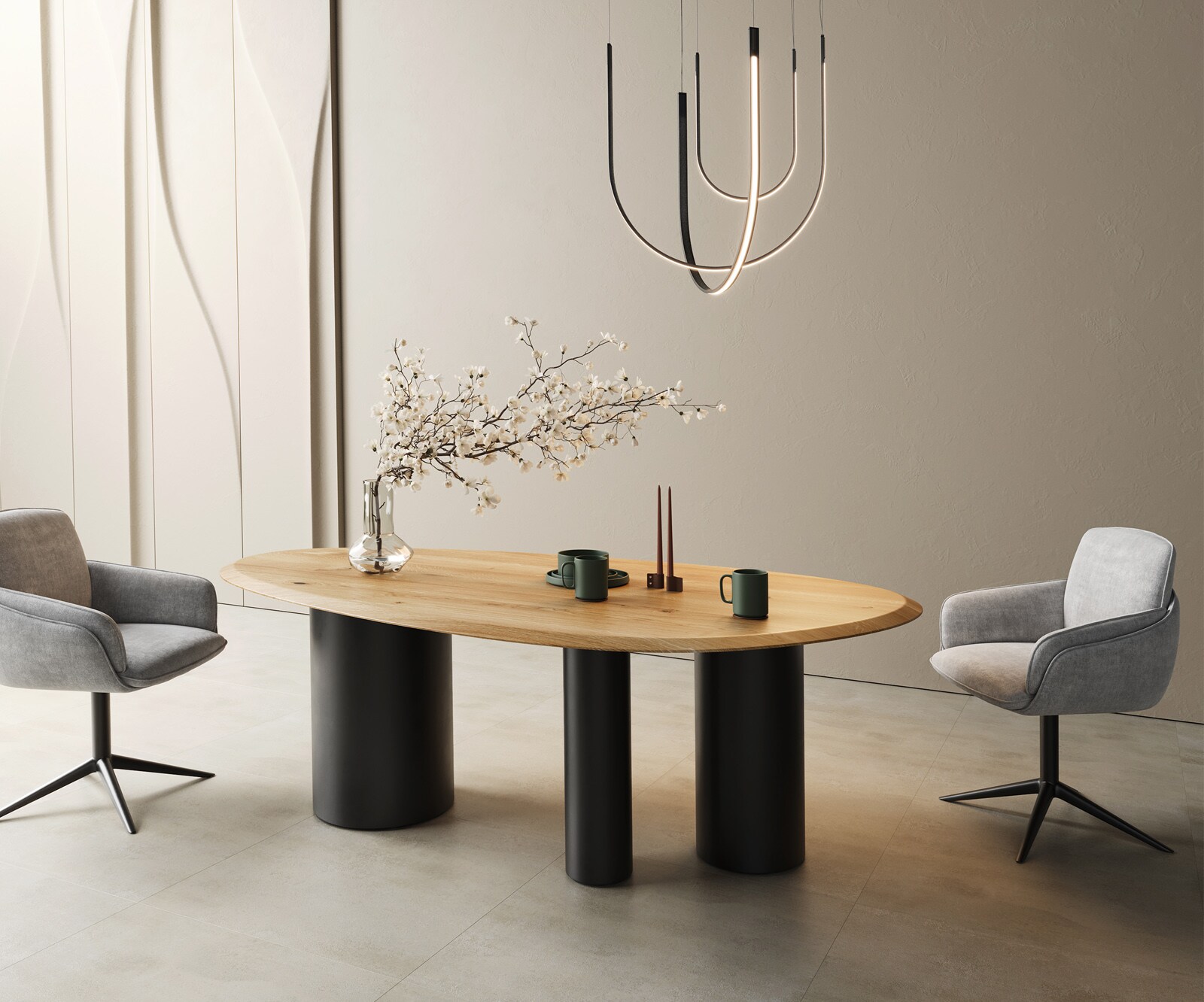 Table à manger Edge ovalee 220x120x2,5 chêne naturee Troa métal noir Flow-Edge 2