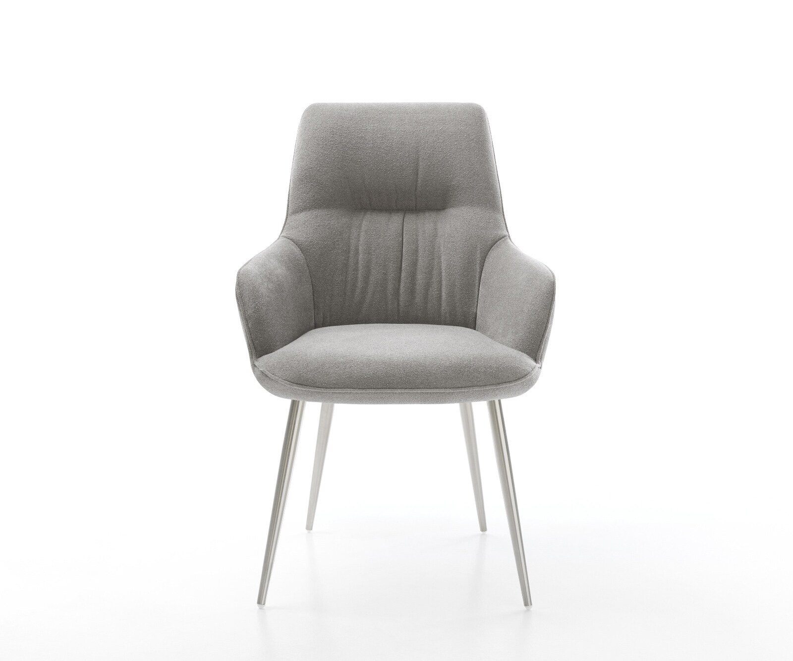 Chaise-de-salle-à-manger Zelia-Flex avec accoudoirs tissu structuré doux gris 4 pieds coniques acier inoxydable resorts ensachés 2