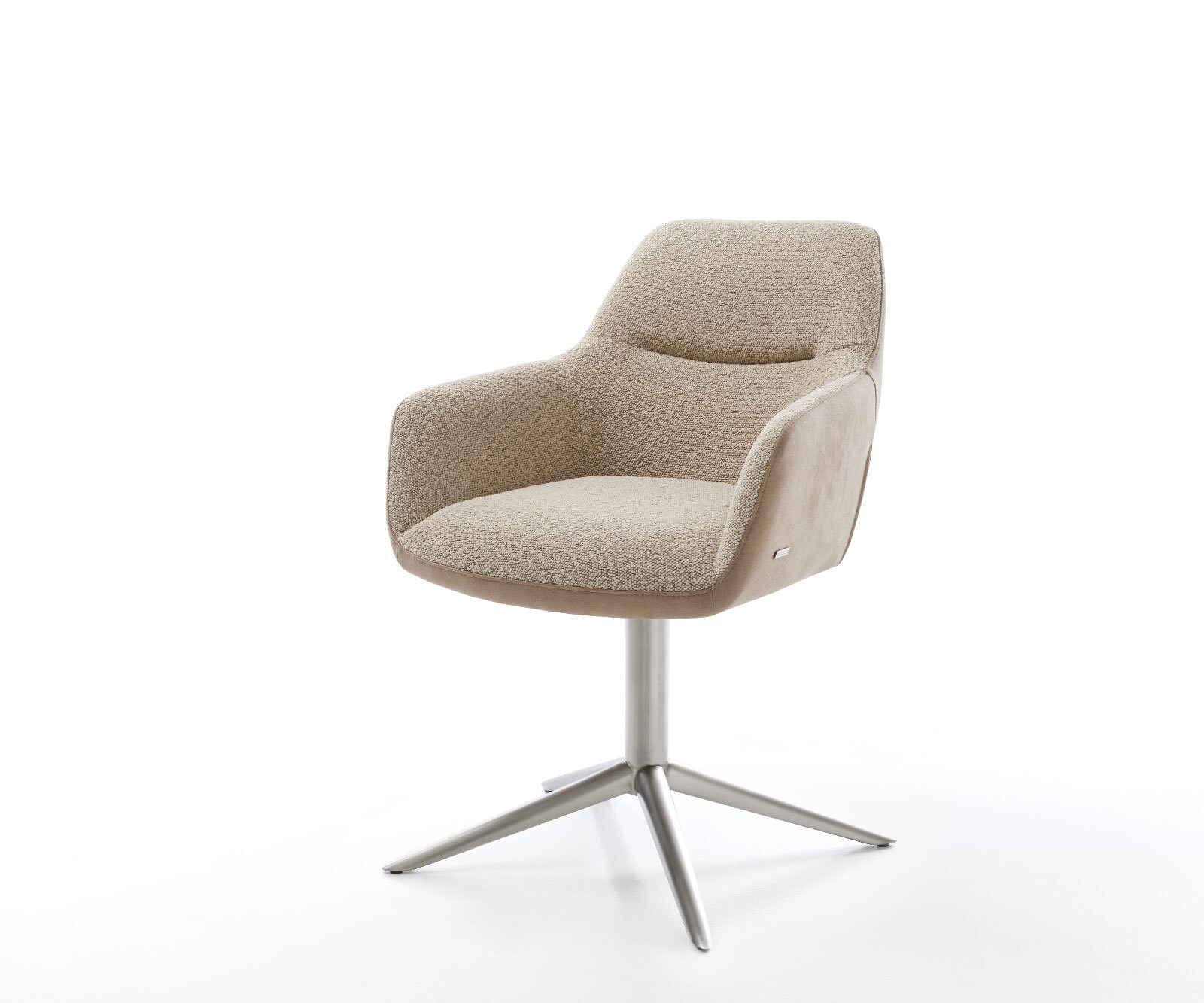 Chaise-pivotante Pejo-Flex tissu mixte couleur boue pied de chaise 4 branches acier inoxydable brossé pivotement sur 360° fonction bascule ressorts ensachés