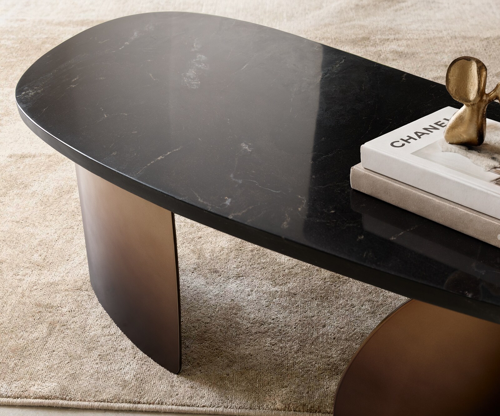 Couchtisch Marvello 100x50 cm Marmor Schwarz Silber Metall Gold Ombre 3