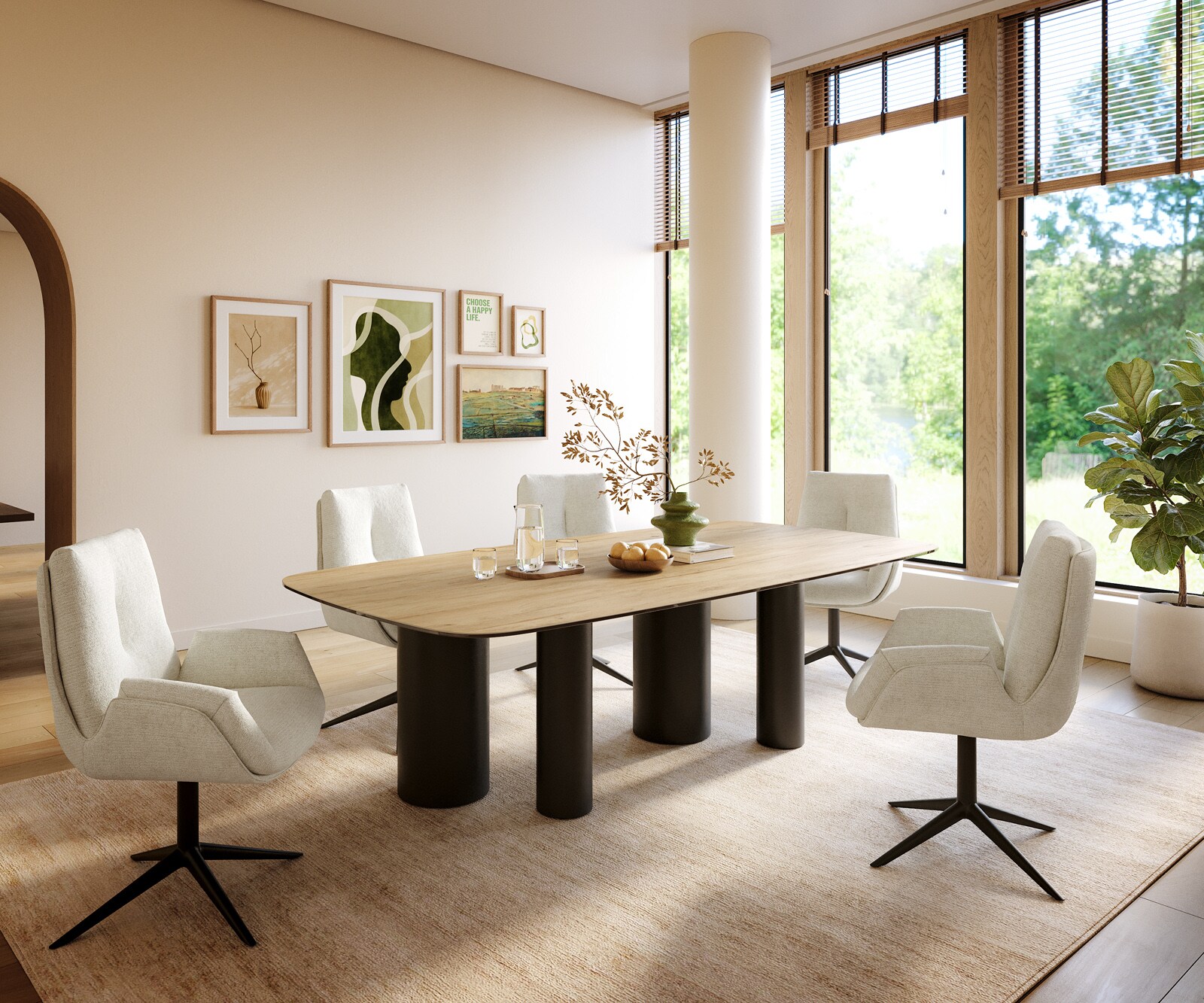 Table à manger Edge Boot 240x120 cm Céramique Laminam® Sabbia Eichefarbig Pilier Métal Noir 5