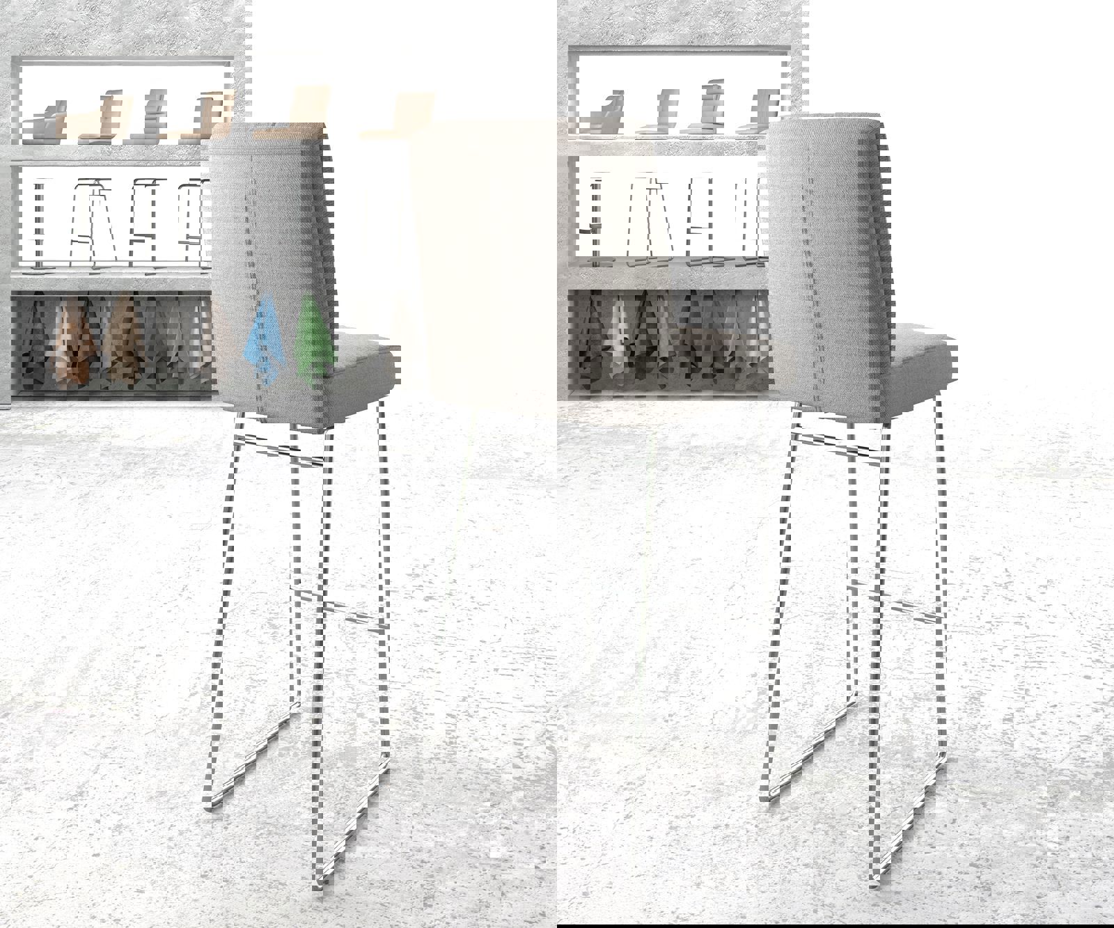 Barstuhl Pela-Flex Stripes Hellgrau Kufengestell Edelstahl 3 Barstuhl Pela-Flex Stripes Hellgrau Kufengestell Edelstahl 3